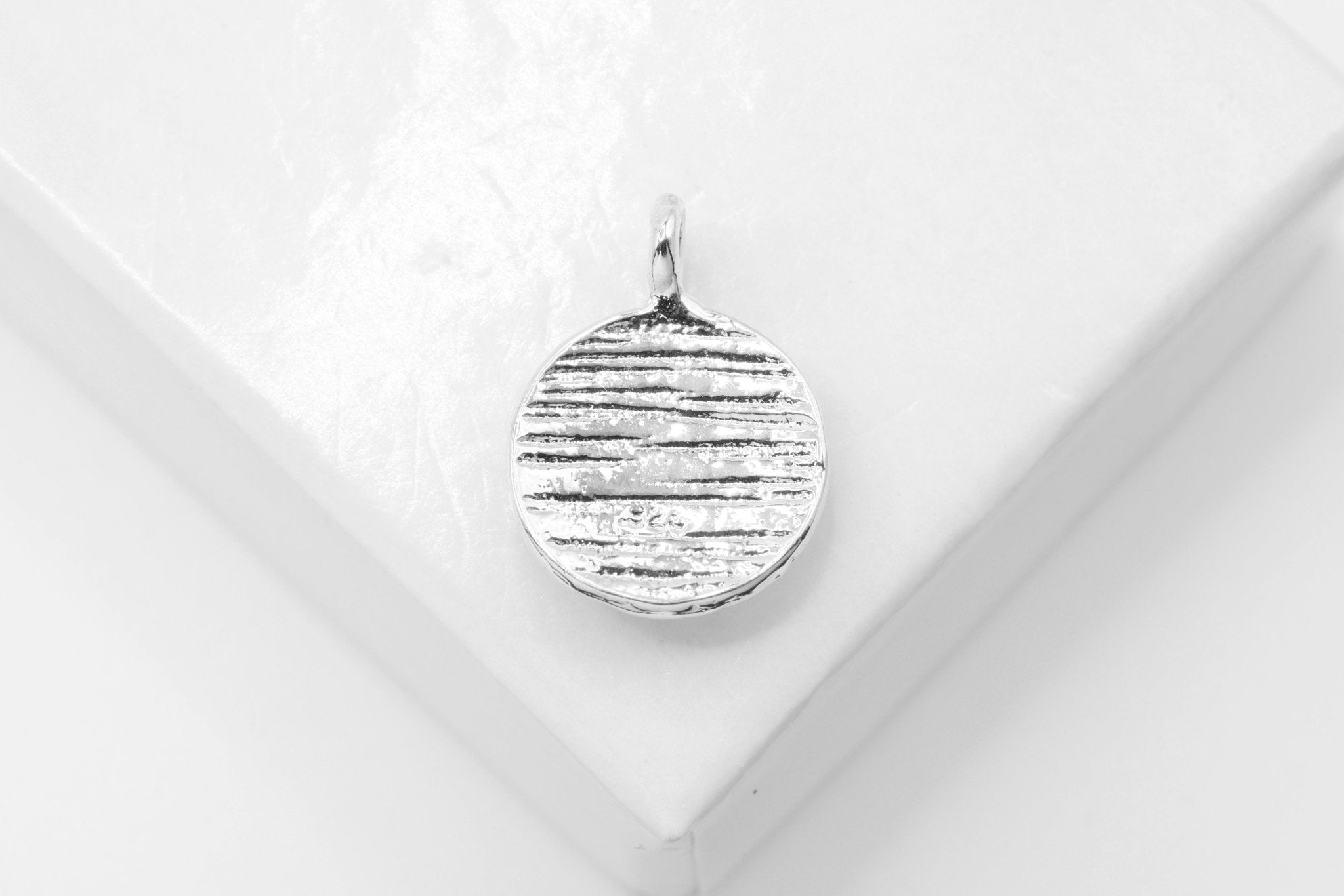 Textured Lined Charm, Wholesale, 925 Sterling Silver, 10mm, Blank Disc Stamped - HarperCrown