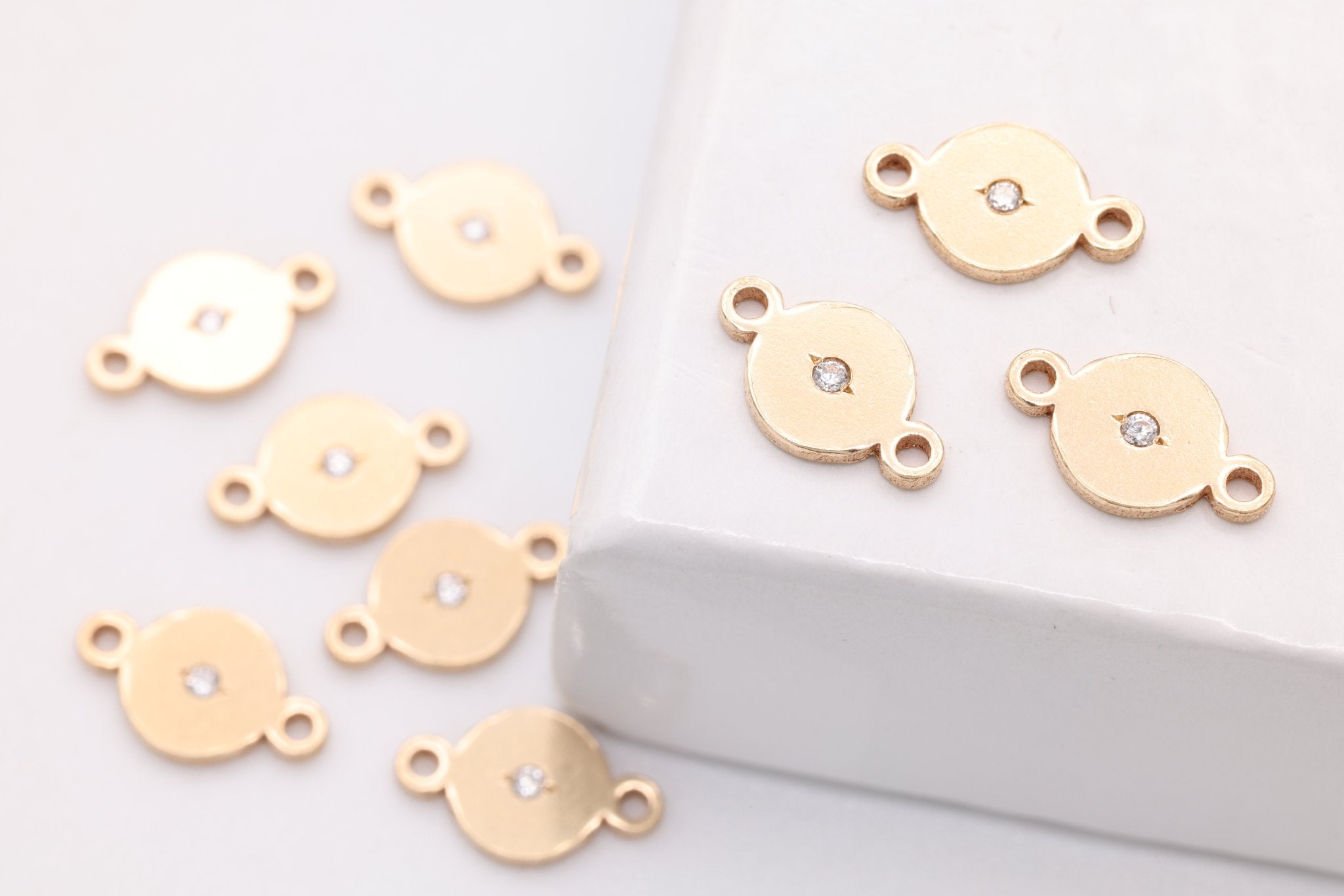 The CZ Circle Connector Charm, Gold - Filled, 8mm x 4mm, Bulk DIY Wholesale Jewelry Making Charm - HarperCrown