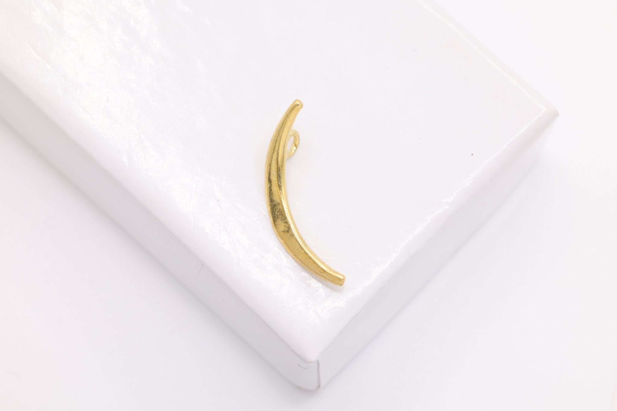 Thin Crescent Moon Charm, Wholesale, 18K Yellow Gold - Plated 925 Sterling Silver, 17mm x 6mm - HarperCrown