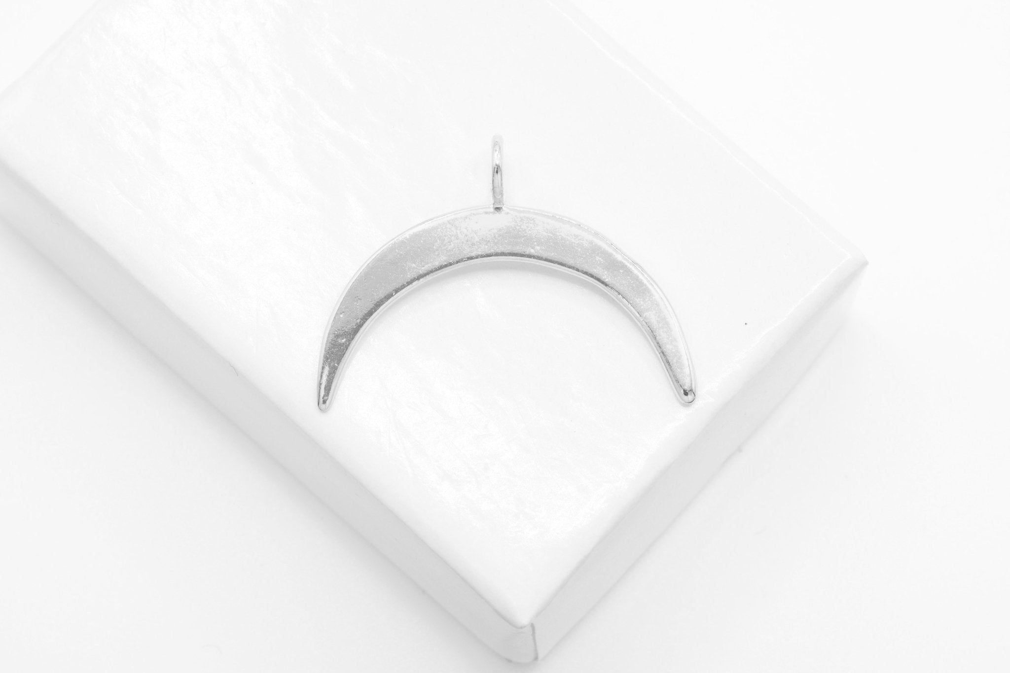 Thin Crescent Moon Charm, Wholesale, 925 Sterling Silver, 24mm x 17mm - HarperCrown