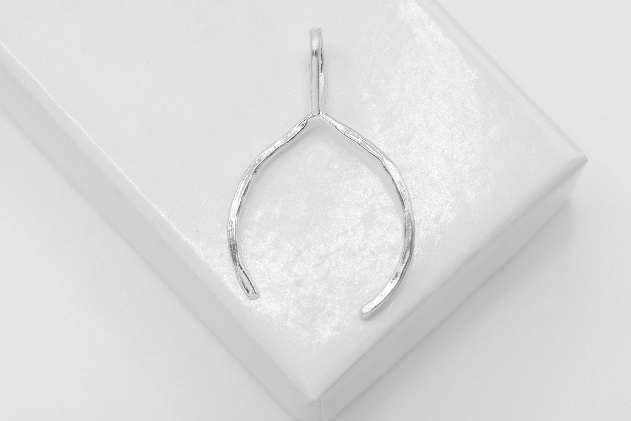 Thin Hammered Wishbone Charm, Wholesale, 925 Sterling Silver, 27mm x 14mm - HarperCrown