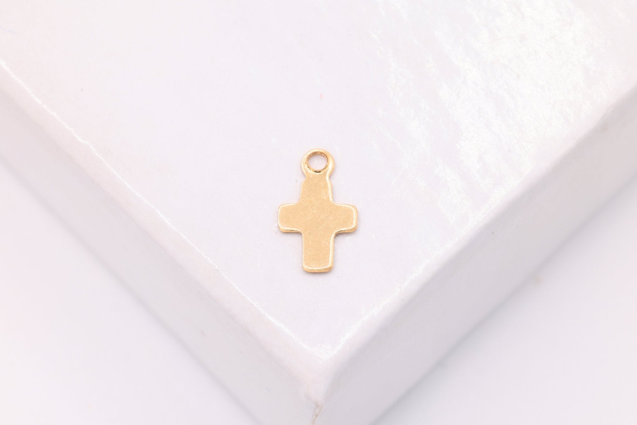 Tiny Cross Charm, Wholesale, 14/20 Gold - Filled, 8mm x 5mm, Flat Gold Cross - HarperCrown