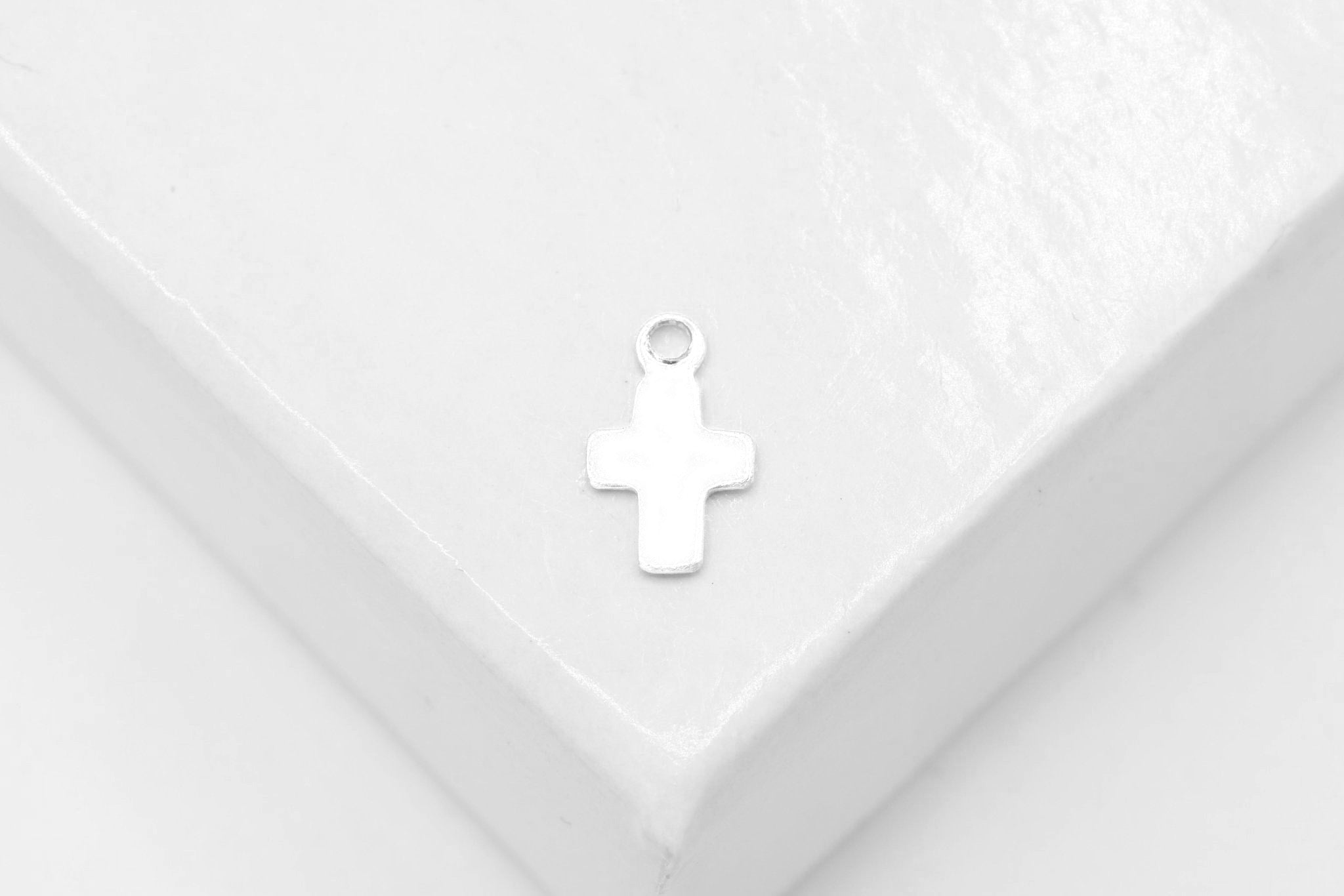 Tiny Cross Charm, Wholesale, 925 Sterling Silver, 8mm x 5mm, Flat Gold Cross - HarperCrown