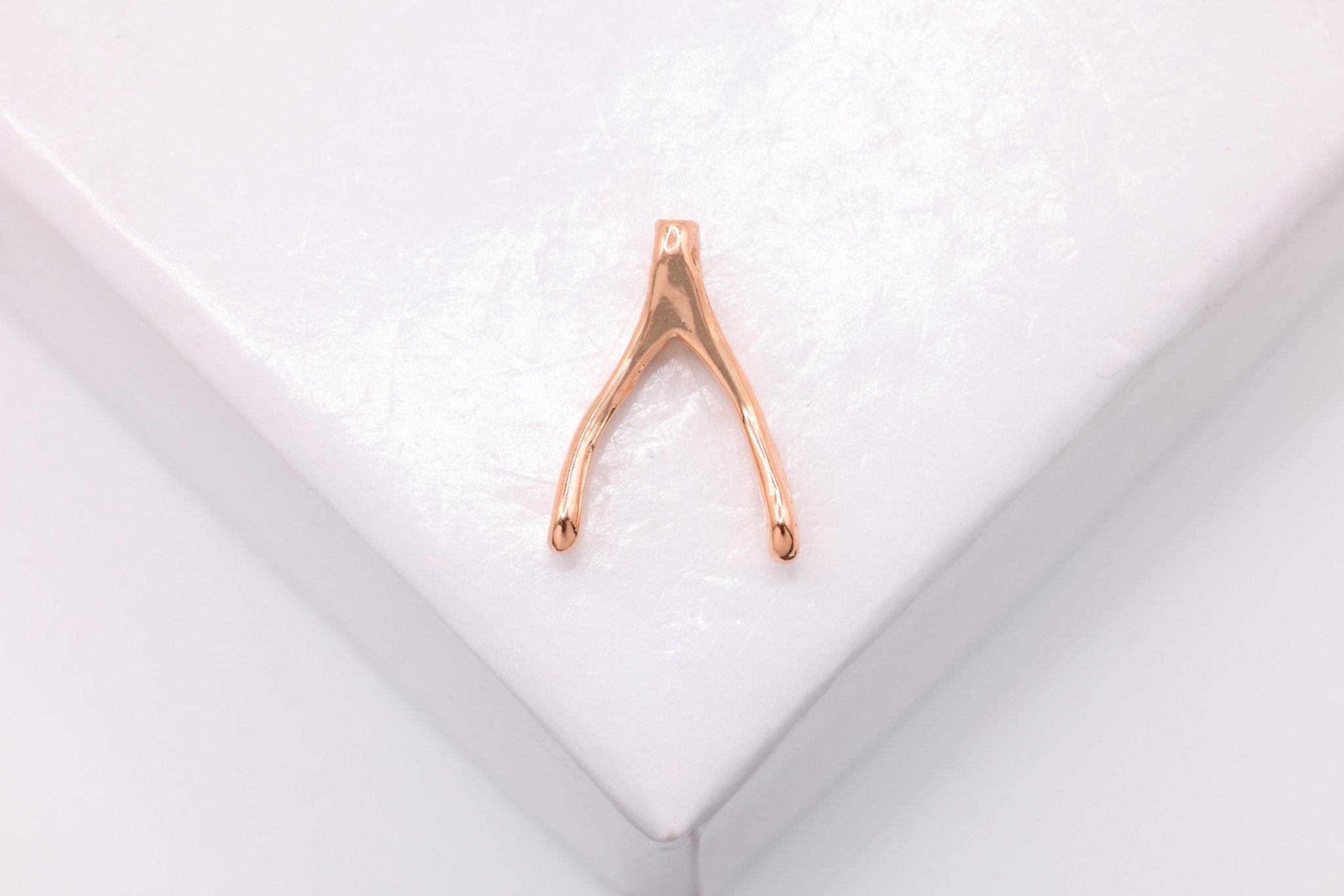 Tiny Wishbone Charm, Wholesale, 18K Rose Gold - Plated 925 Sterling Silver, 10mm x 6mm - HarperCrown
