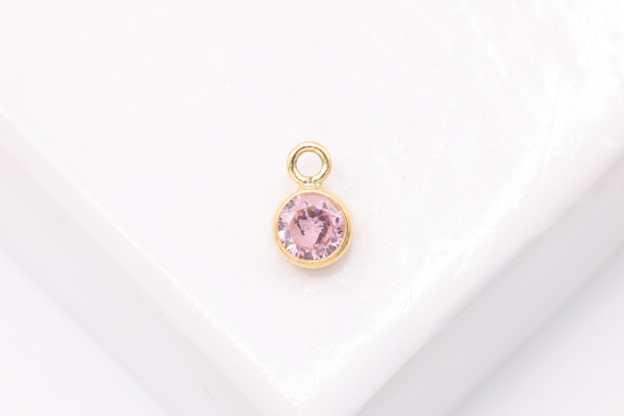 Tourmaline Birthstone CZ, Wholesale, 14/20 Gold - Filled, Drop Charm, October Birthstone, Horizontal Bail - HarperCrown