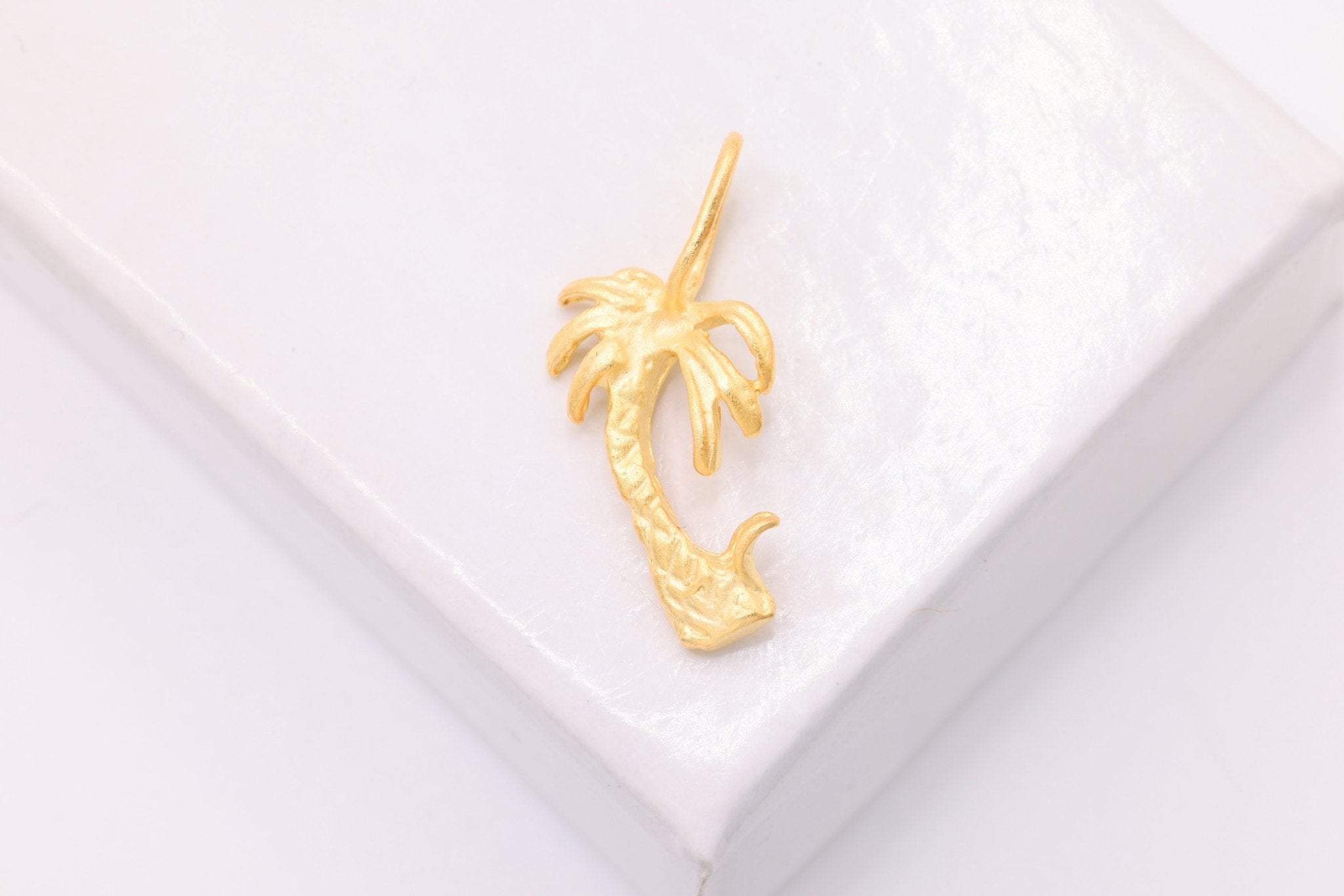Tropical Palm Tree Charm, Wholesale, 18K Matte Yellow Gold - Plated 925 Sterling Silver, 17mm x 9mm, Hawaiian Coconut Tree - HarperCrown