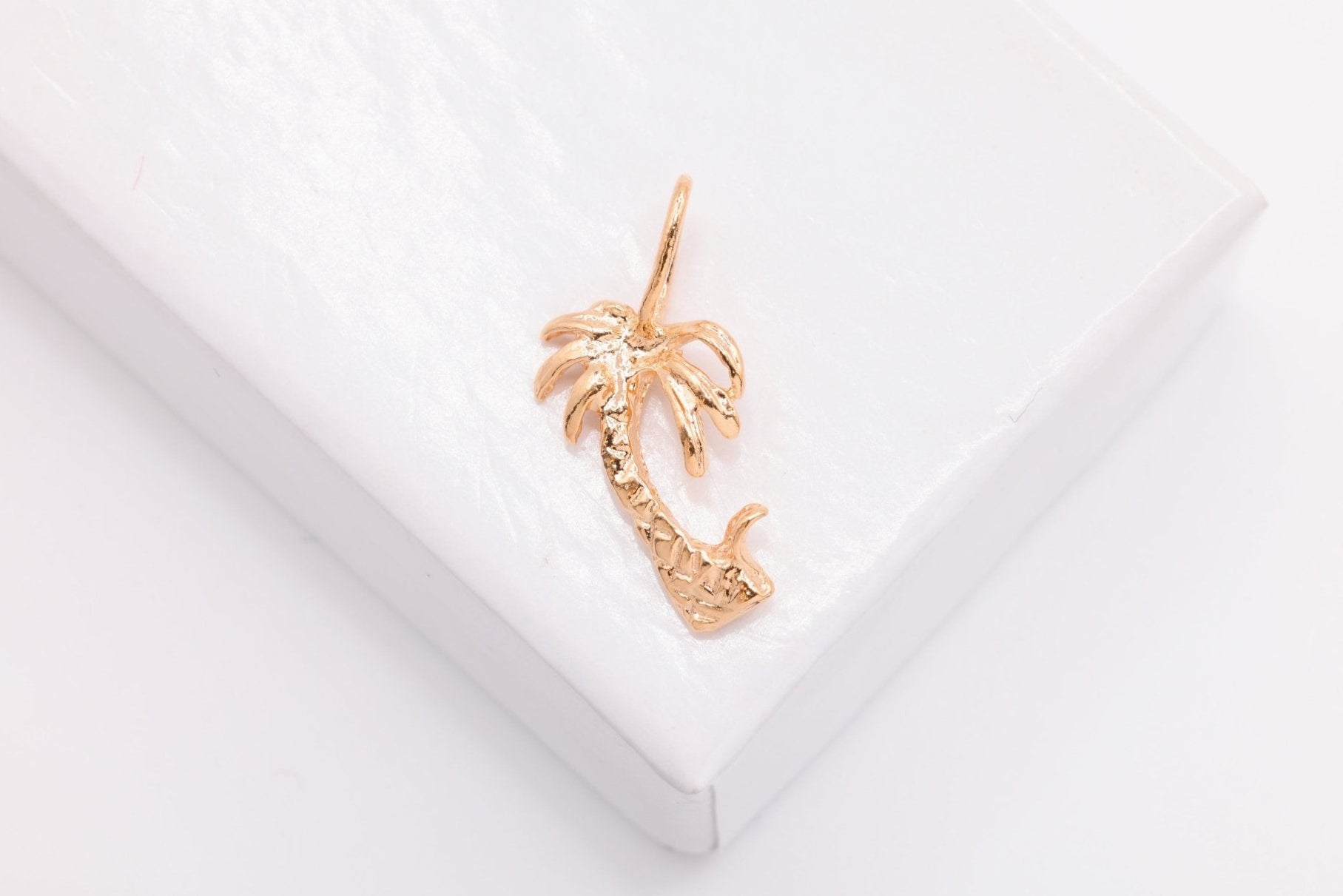 Tropical Palm Tree Charm, Wholesale, 18K Rose Gold - Plated 925 Sterling Silver, 17mm x 9mm, Hawaiian Coconut Tree - HarperCrown