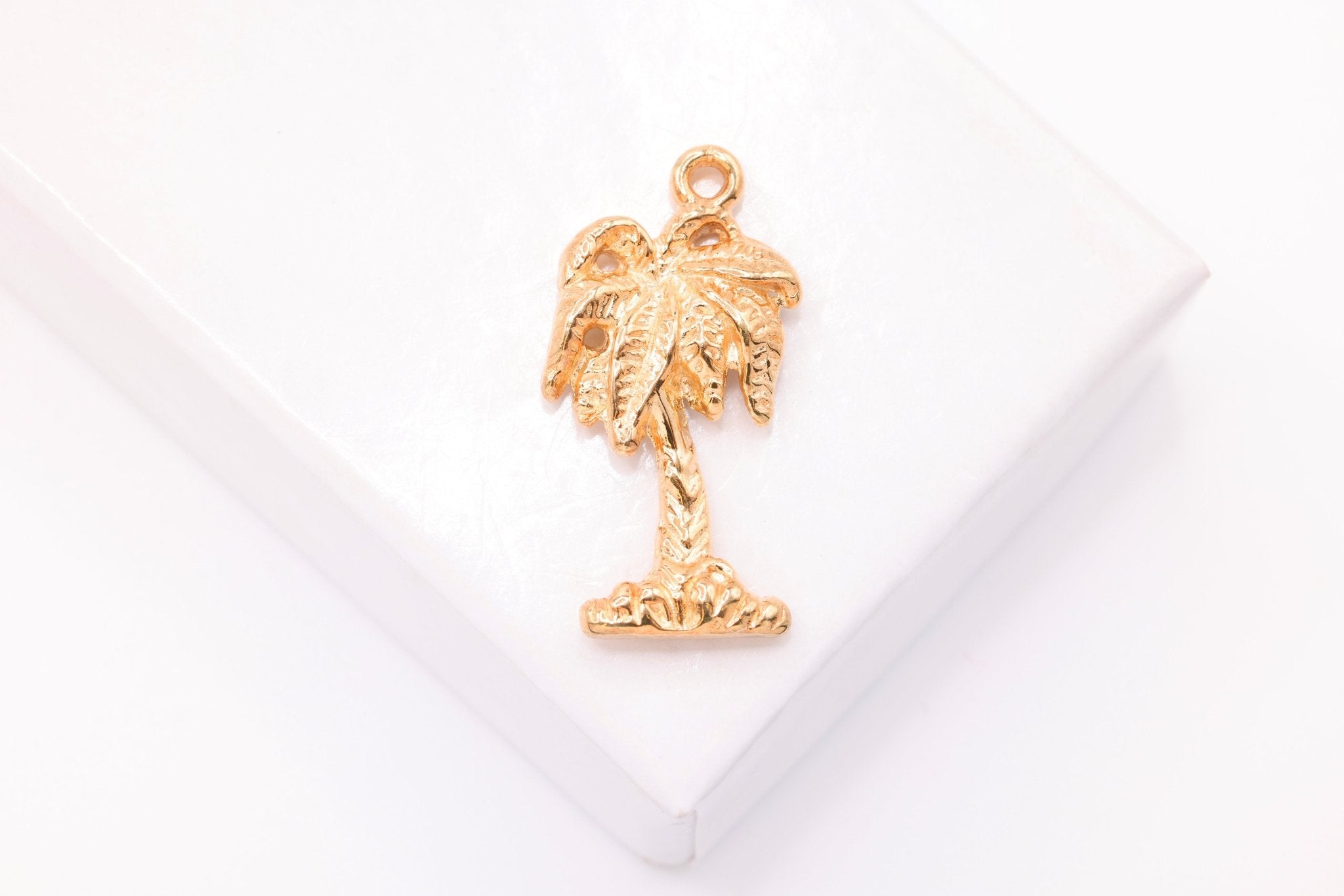 Tropical Palm Tree Charm, Wholesale, 18K Rose Gold - Plated 925 Sterling Silver, 21mm x 8mm, Hawaiian Coconut Tree - HarperCrown