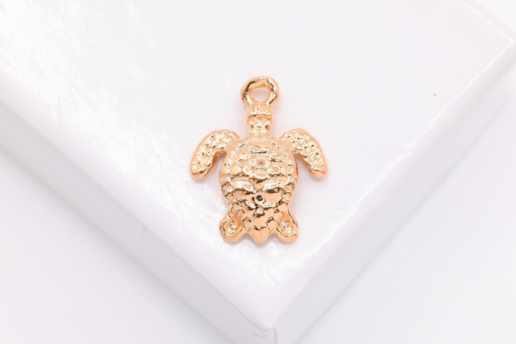 Turtle Charm, Wholesale, 18K Rose Gold - Plated 925 Sterling Silver, 15mm x 12mm, Hawaiian Honu Green Sea Turtle - HarperCrown