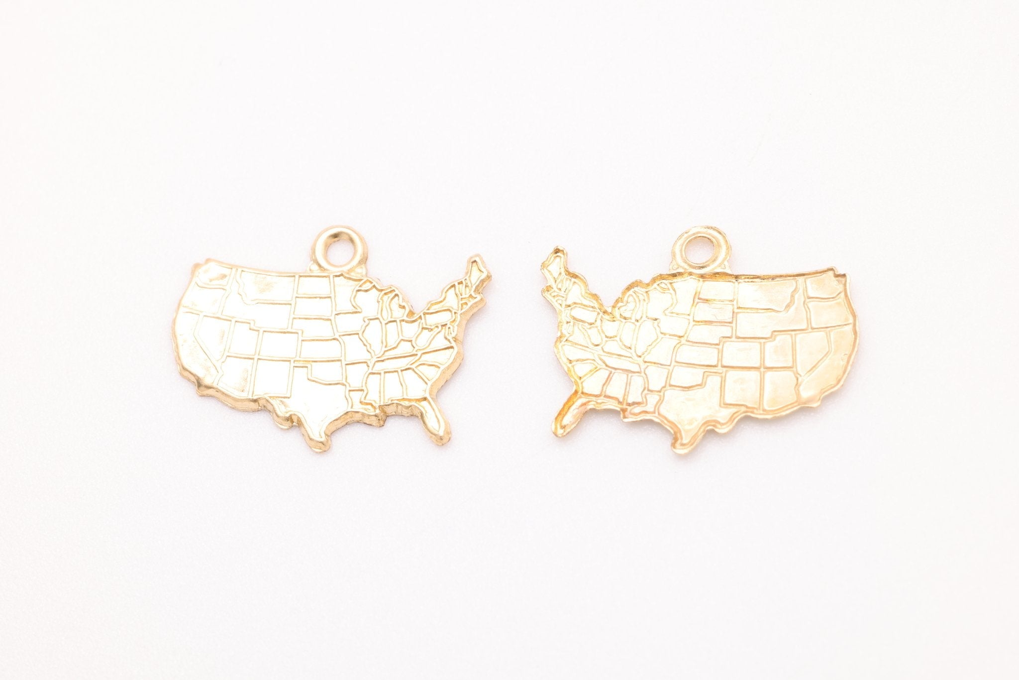 United States Map Charm, Gold - Filled, 15mm x 10mm, USA States, Bulk Wholesale Jewelry Making Charm - HarperCrown