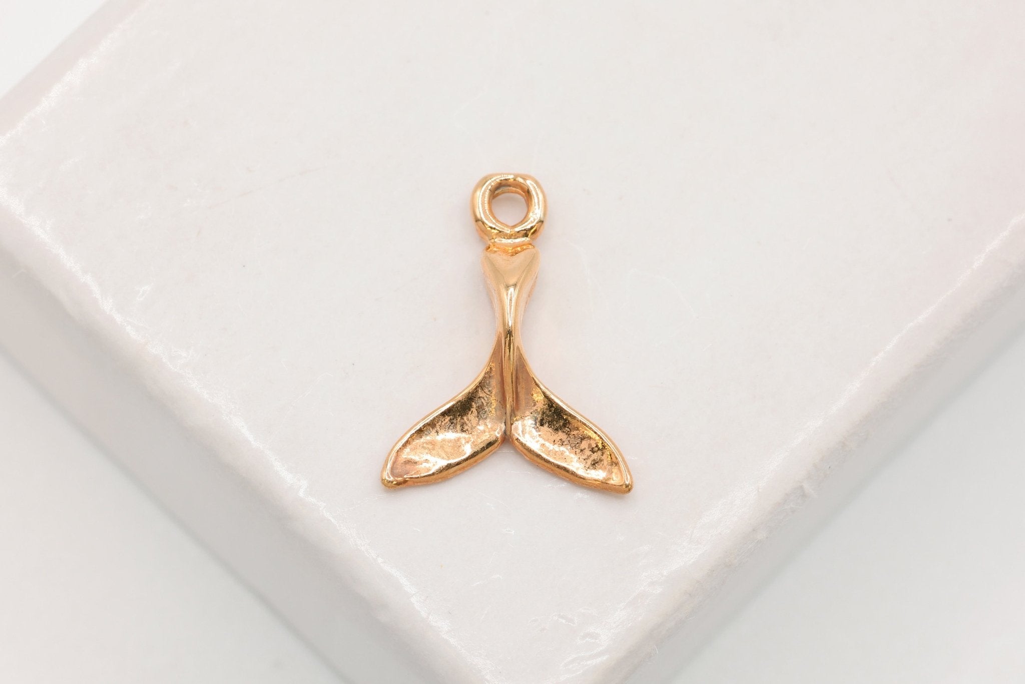 Vermeil Wholesale Rose Gold Dolphin Fin Tail Charm - 18k gold plated over sterling silver, shiny gold Dolphin tail, Gold whale fin tail, 180 - HarperCrown
