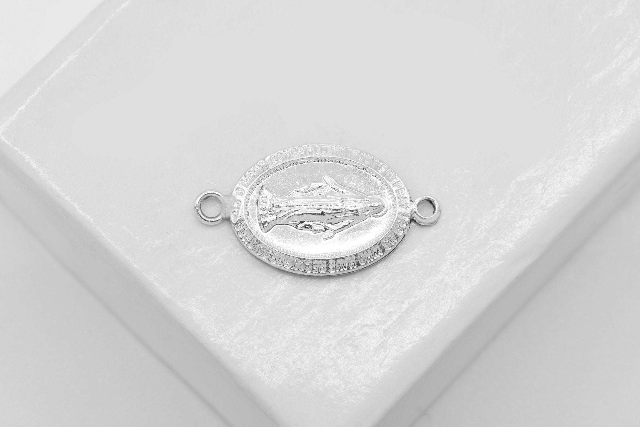 Virgin Mary Connector Charm, Wholesale, 925 Sterling Silver, 13mm x 9mm, Catholic Religious Our Lady of Guadalupe, Jewelry Making Charm - HarperCrown