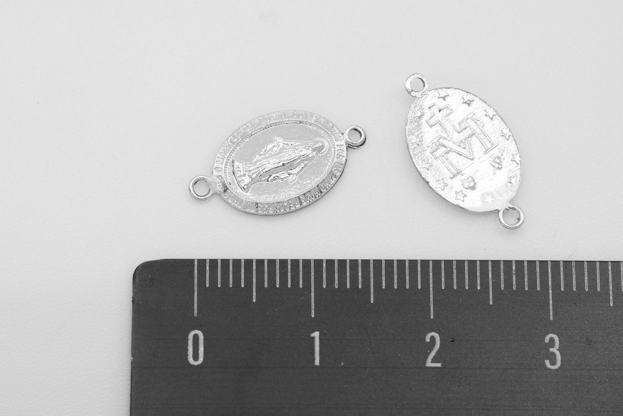 Virgin Mary Connector Charm, Wholesale, 925 Sterling Silver, 13mm x 9mm, Catholic Religious Our Lady of Guadalupe, Jewelry Making Charm - HarperCrown