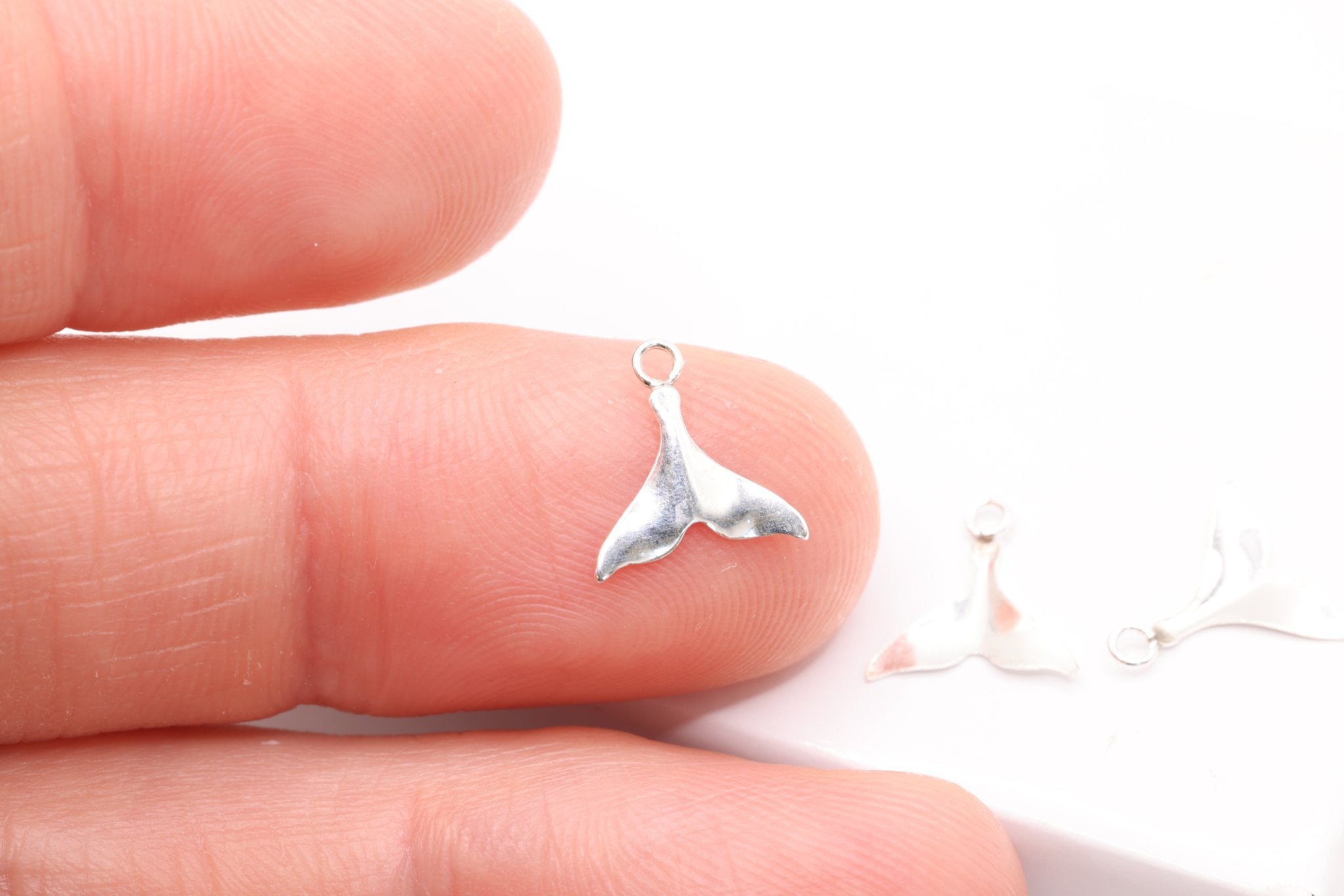 Whale Tail Wholesale Charm, 925 Sterling Silver, 10mm x 10mm, Permanent Bulk Jewelry Making Charms - HarperCrown