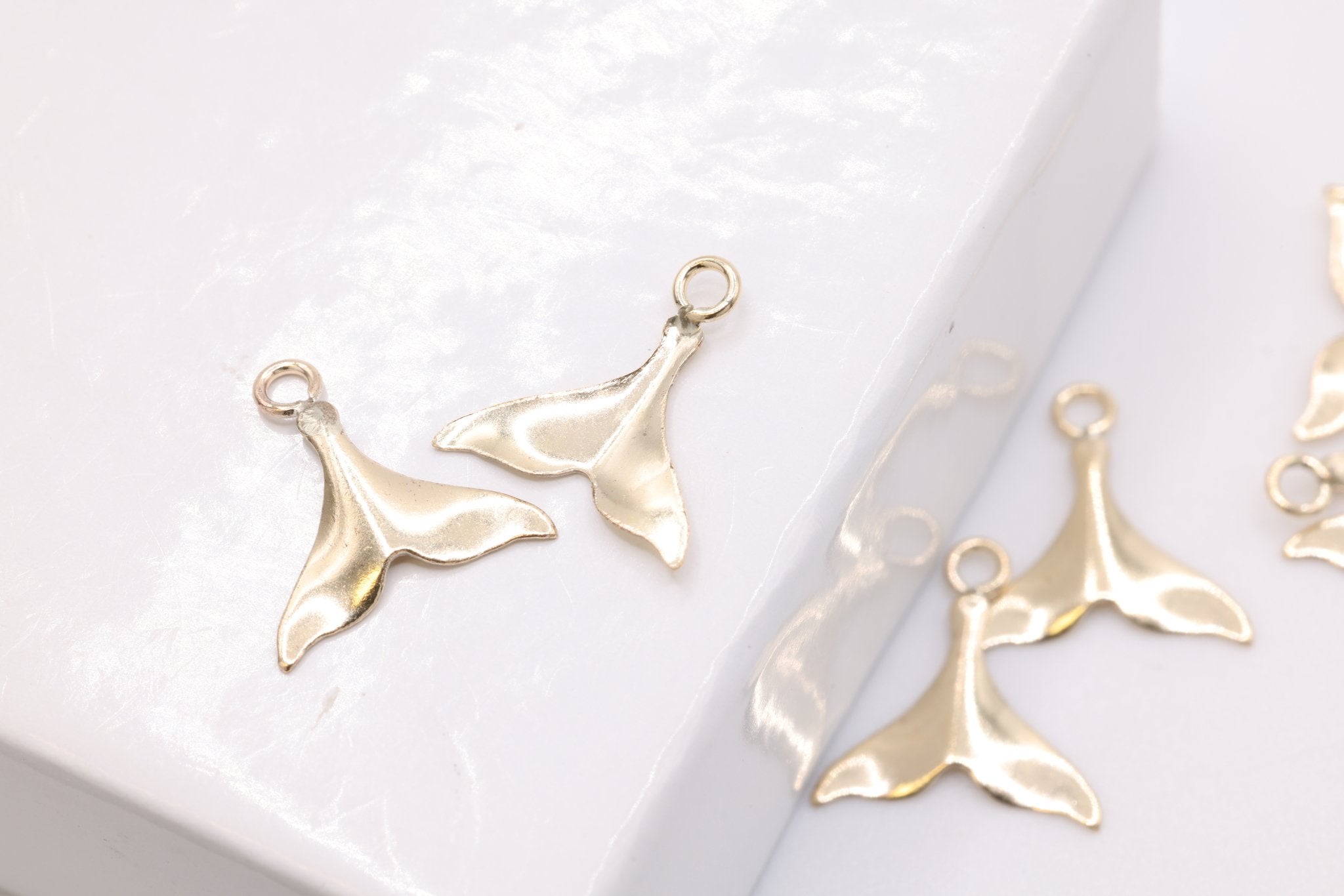 Whale Tail Wholesale Charm, Gold - Filled, 10mm x 10mm, Permanent Bulk Jewelry Making Charms - HarperCrown