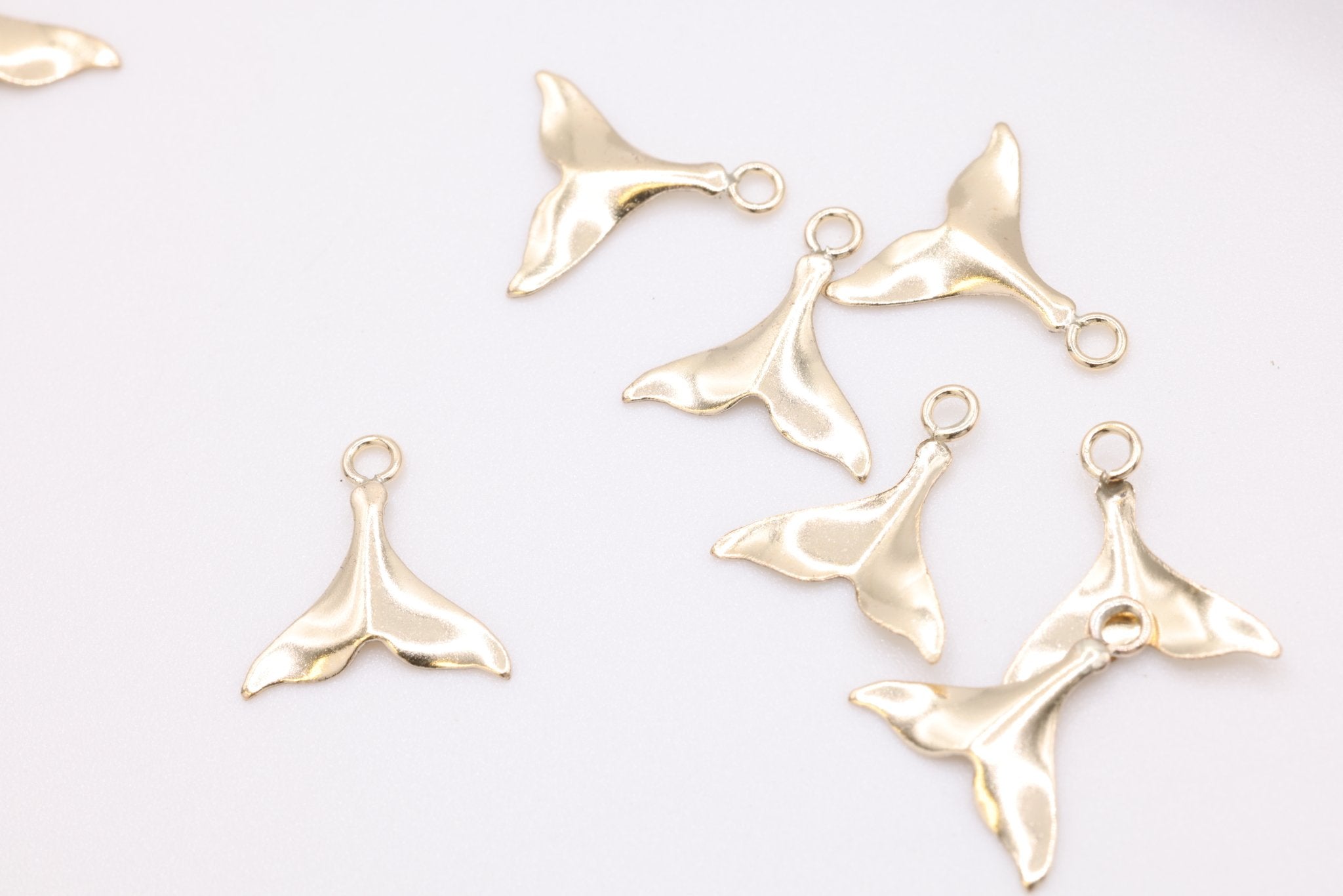 Whale Tail Wholesale Charm, Gold - Filled, 10mm x 10mm, Permanent Bulk Jewelry Making Charms - HarperCrown
