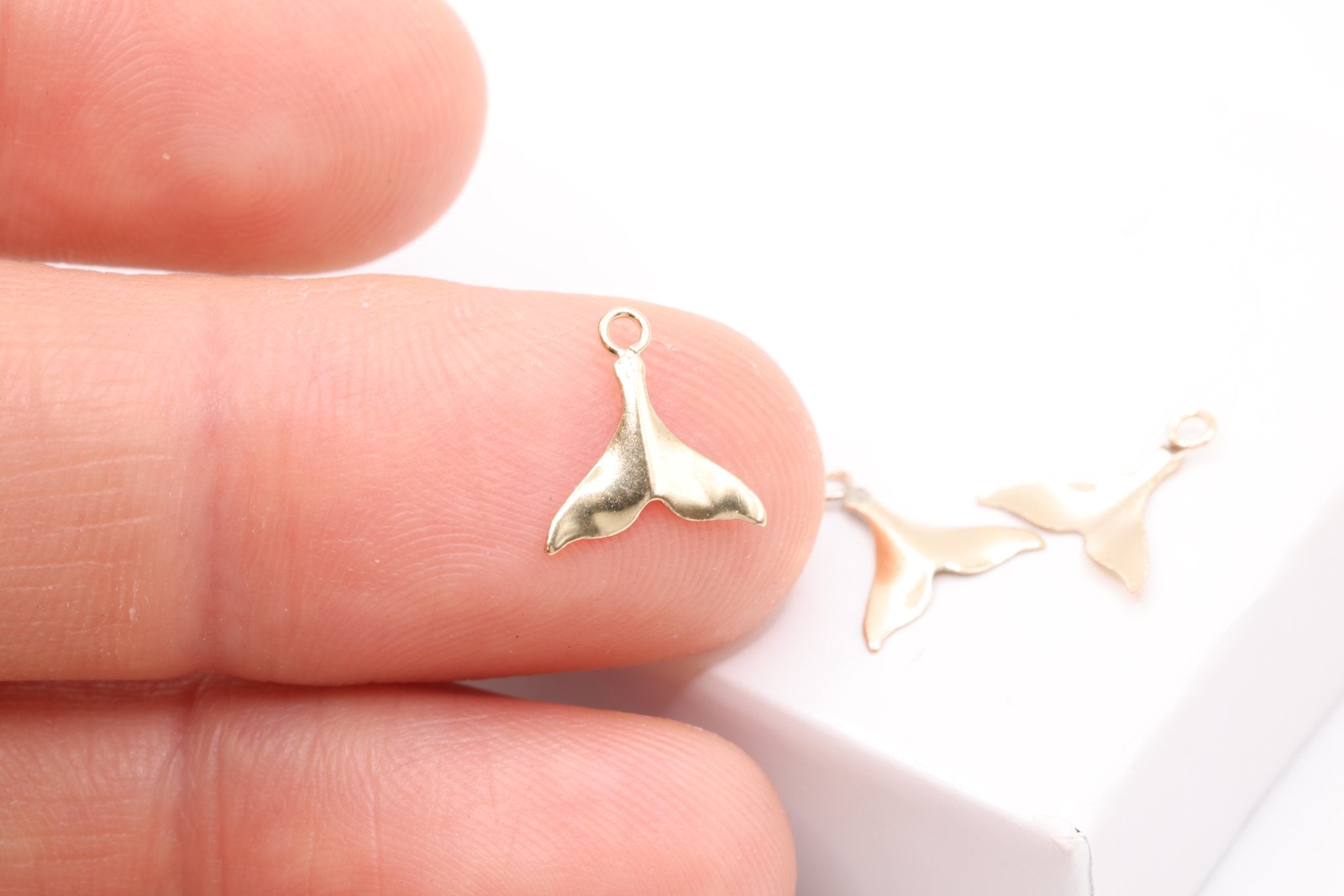 Whale Tail Wholesale Charm, Gold - Filled, 10mm x 10mm, Permanent Bulk Jewelry Making Charms - HarperCrown