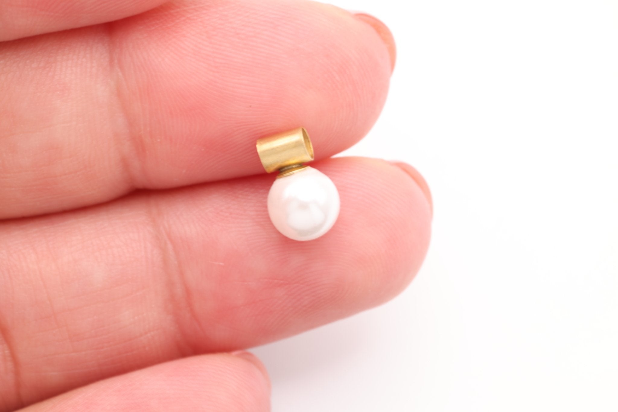 White Freshwater Pearl Tube Bail Drop Charm, Gold - Filled, 9mm x 6mm, Round Pearl, Bulk DIY Wholesale Jewelry Making Charm - HarperCrown