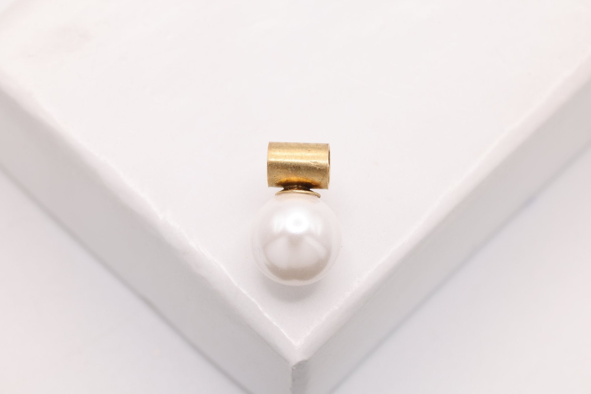 White Freshwater Pearl Tube Bail Drop Charm, Gold - Filled, 9mm x 6mm, Round Pearl, Bulk DIY Wholesale Jewelry Making Charm - HarperCrown