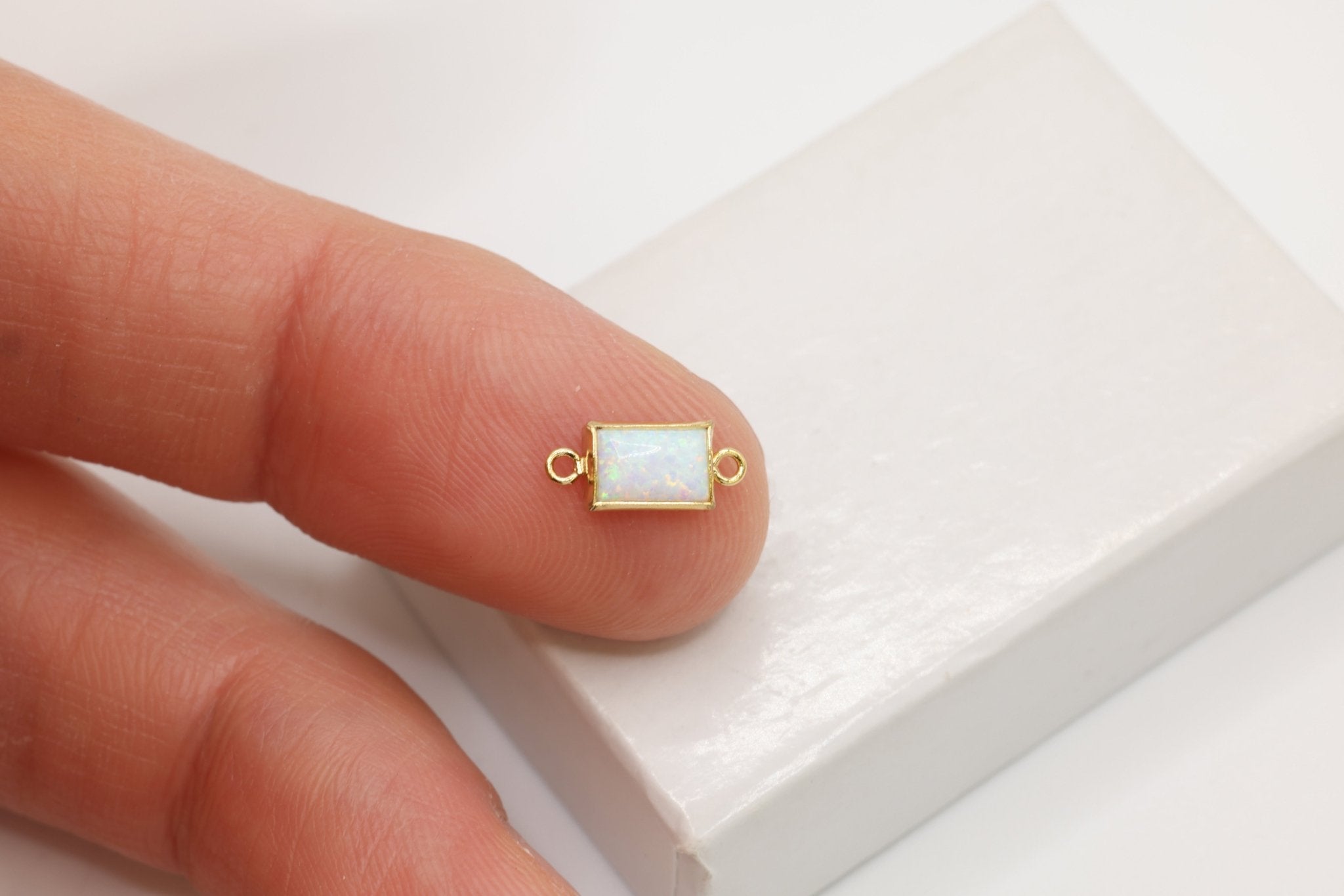 White Opal Marquis Connector Charm, Wholesale, 14/20 Gold - Filled, 6mm x 3mm, Jewelry Making Charm - HarperCrown