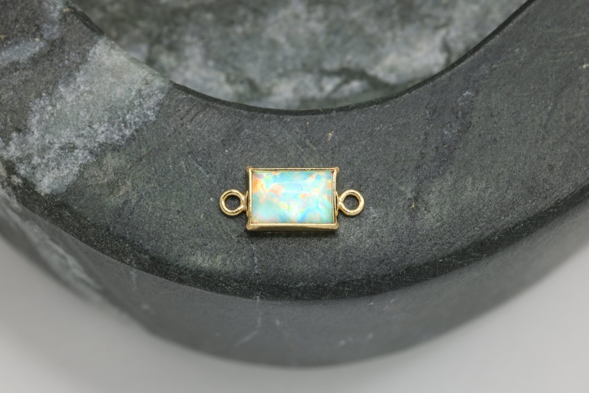 White Opal Marquis Connector Charm, Wholesale, 14/20 Gold - Filled, 6mm x 3mm, Jewelry Making Charm - HarperCrown