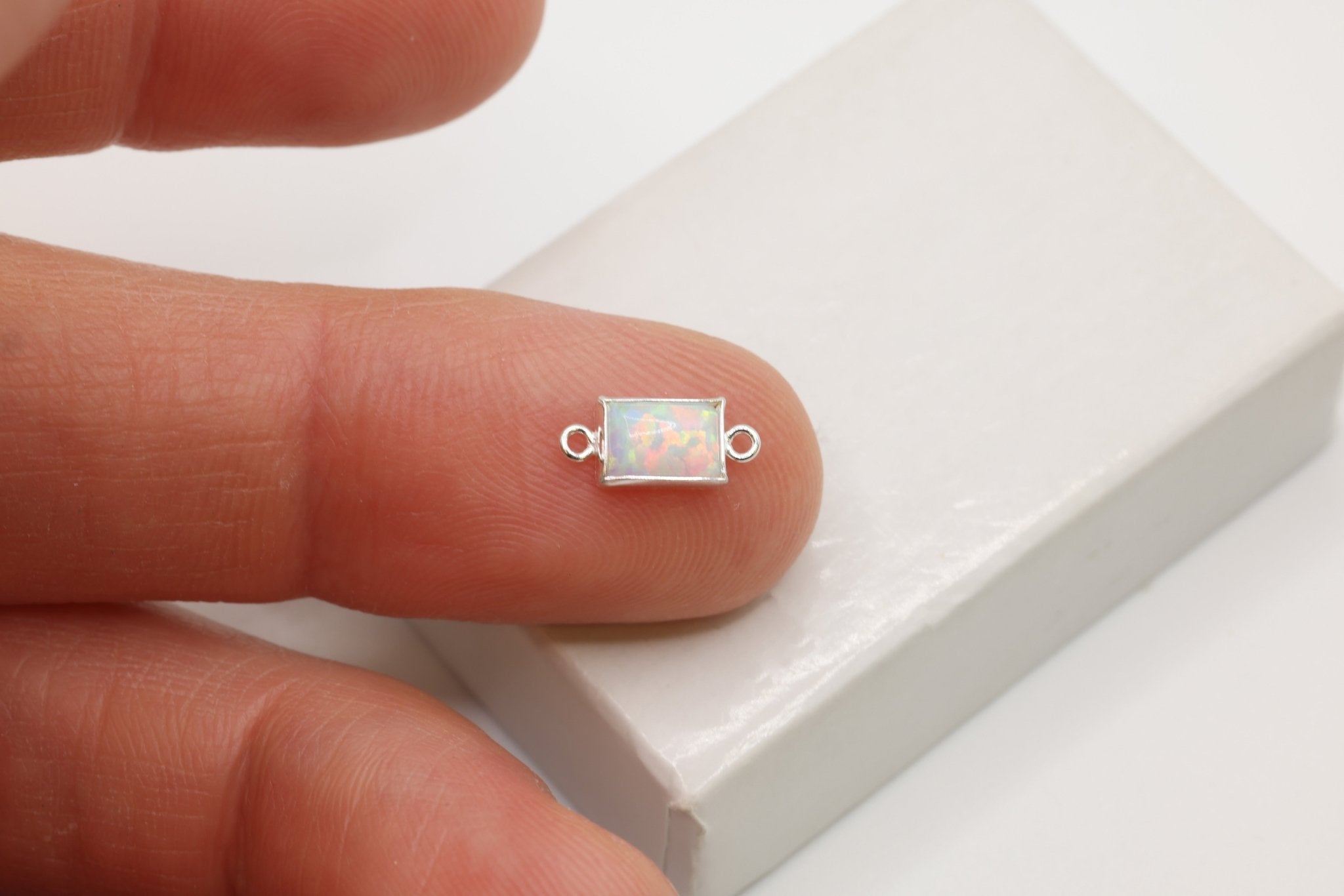 White Opal Marquis Connector Charm, Wholesale, 925 Sterling Silver, 6mm x 3mm, Jewelry Making Charm - HarperCrown