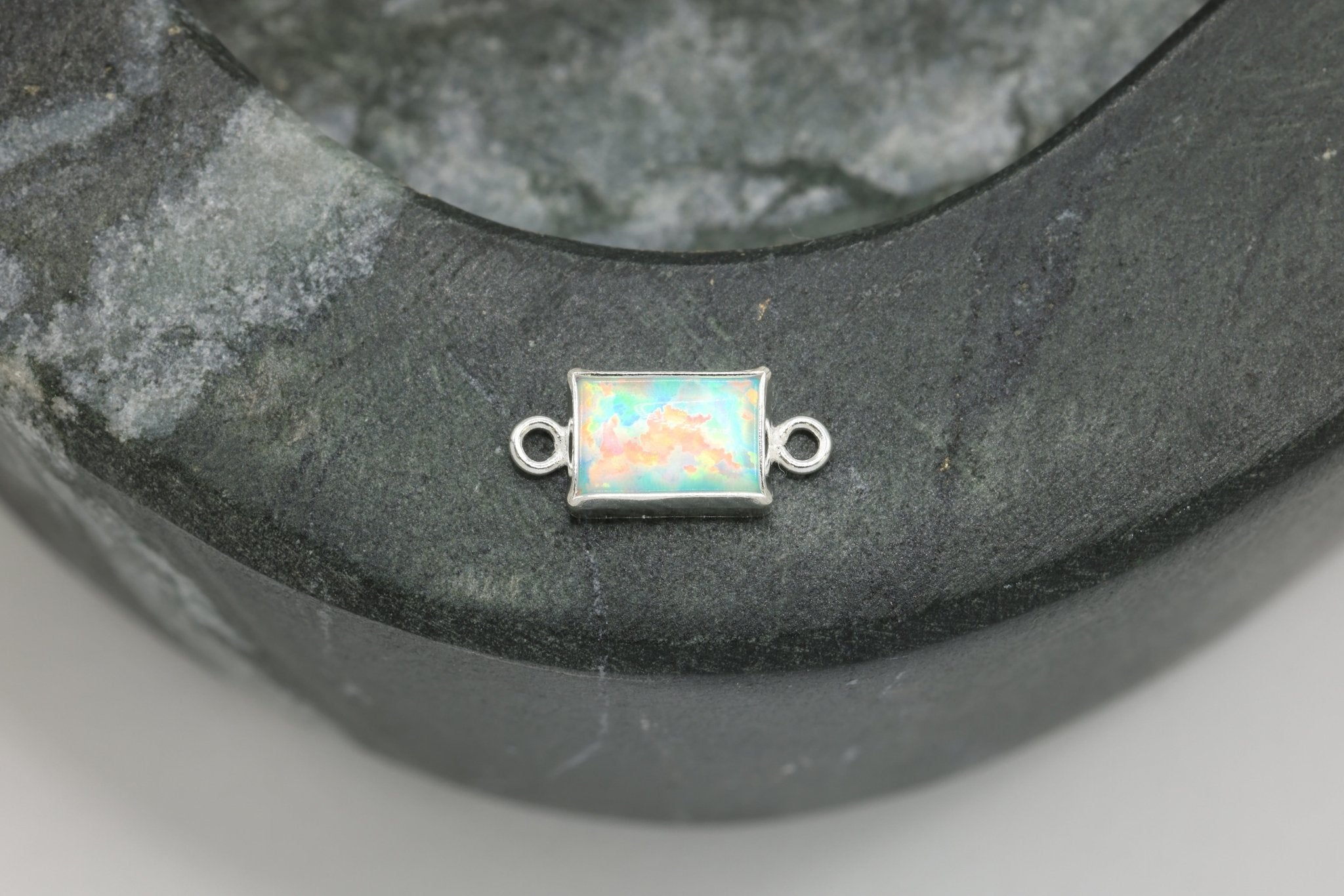 White Opal Marquis Connector Charm, Wholesale, 925 Sterling Silver, 6mm x 3mm, Jewelry Making Charm - HarperCrown