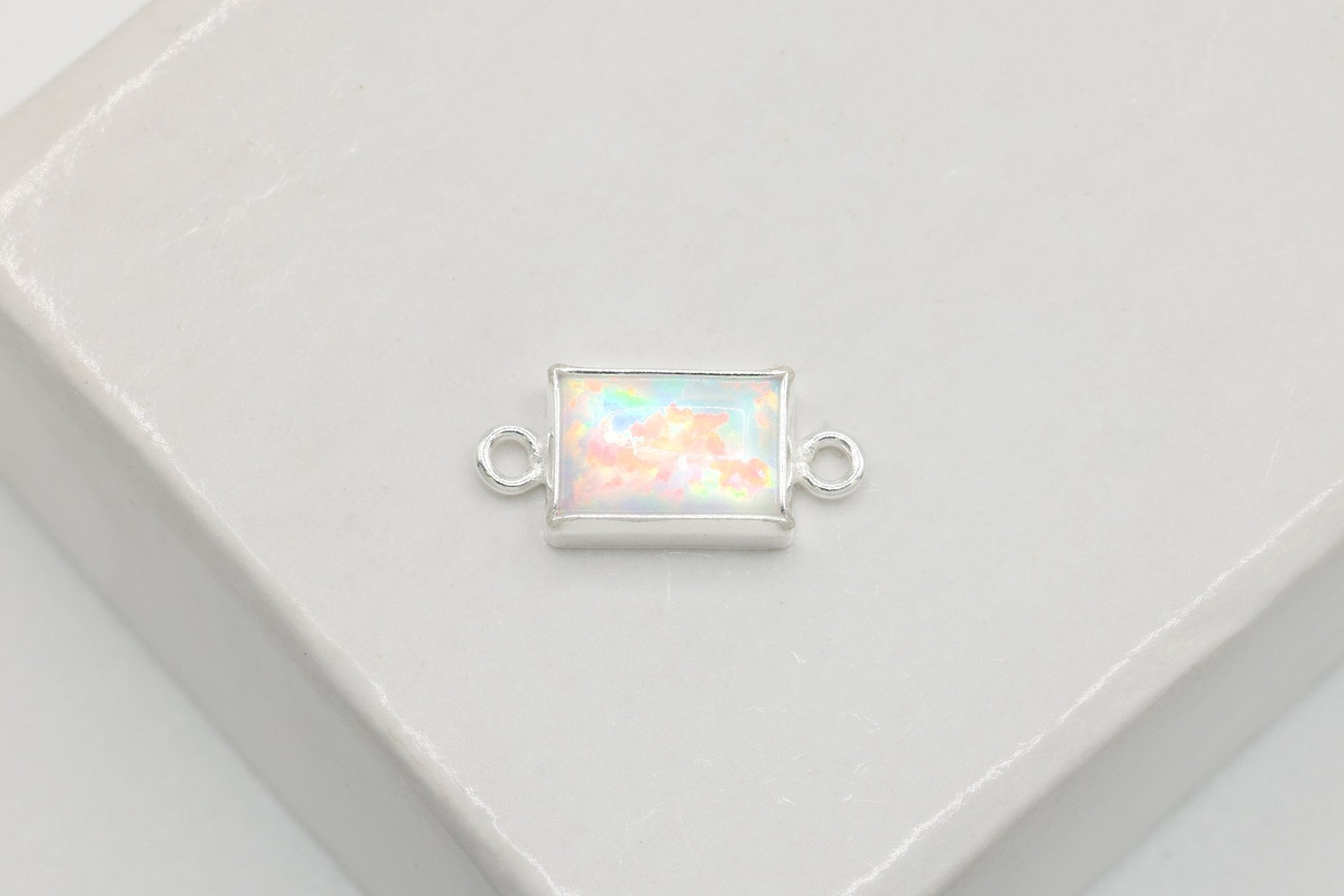 White Opal Marquis Connector Charm, Wholesale, 925 Sterling Silver, 6mm x 3mm, Jewelry Making Charm - HarperCrown