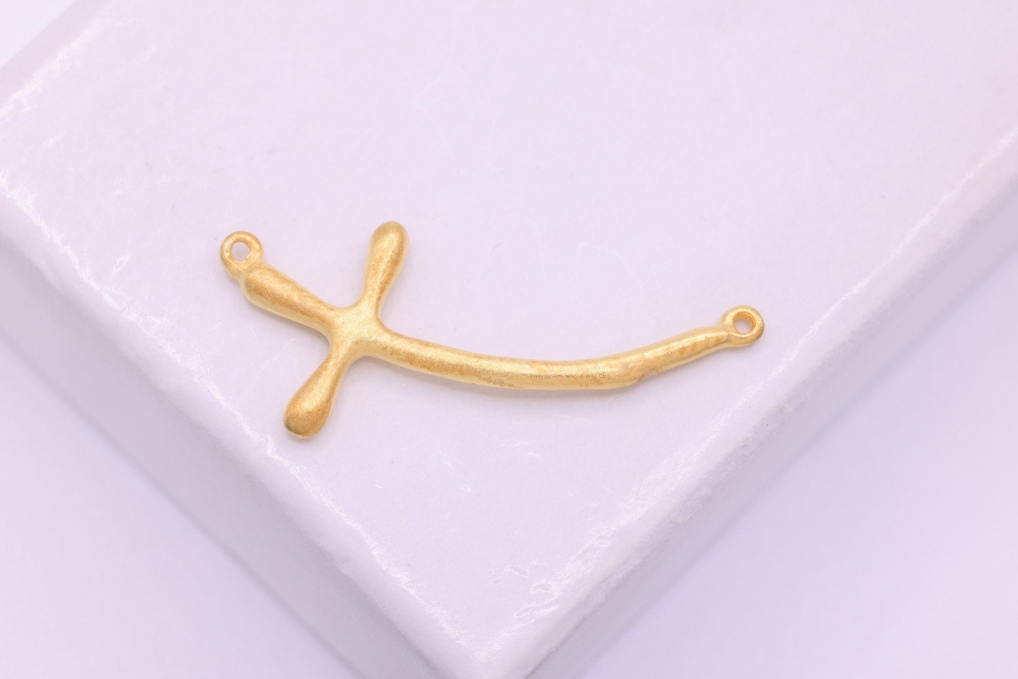 Wholesale Matte Vermeil Gold Curved Cross Connector Charm - 18k gold over Sterling Silver Sideways Cross Charm Pendant, Bent Cross Connector Link - HarperCrown