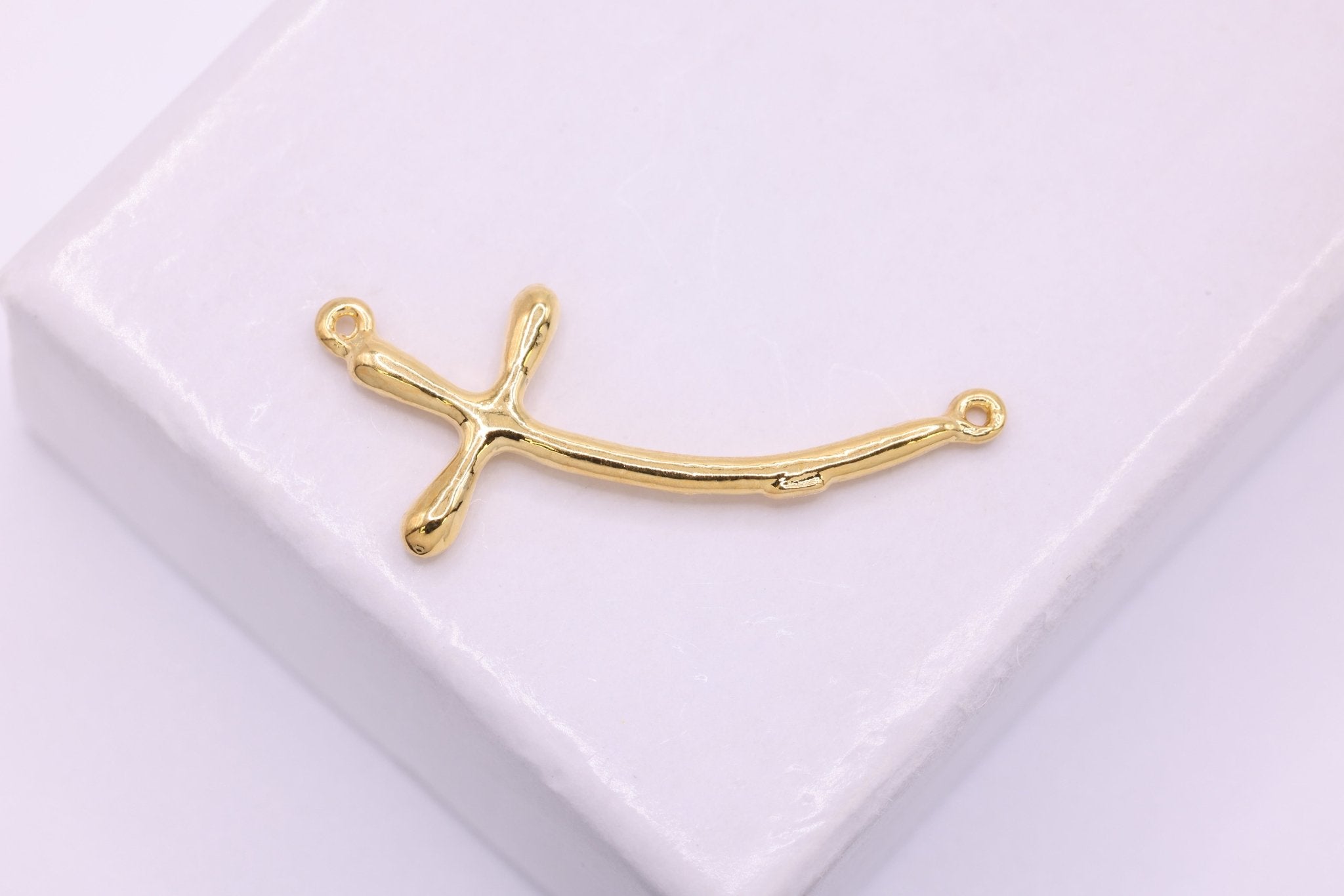 Wholesale Shiny Vermeil Gold Curved Cross Connector Charm - 18k gold over Sterling Silver Sideways Cross Charm Pendant, Bent Cross Connector Link - HarperCrown