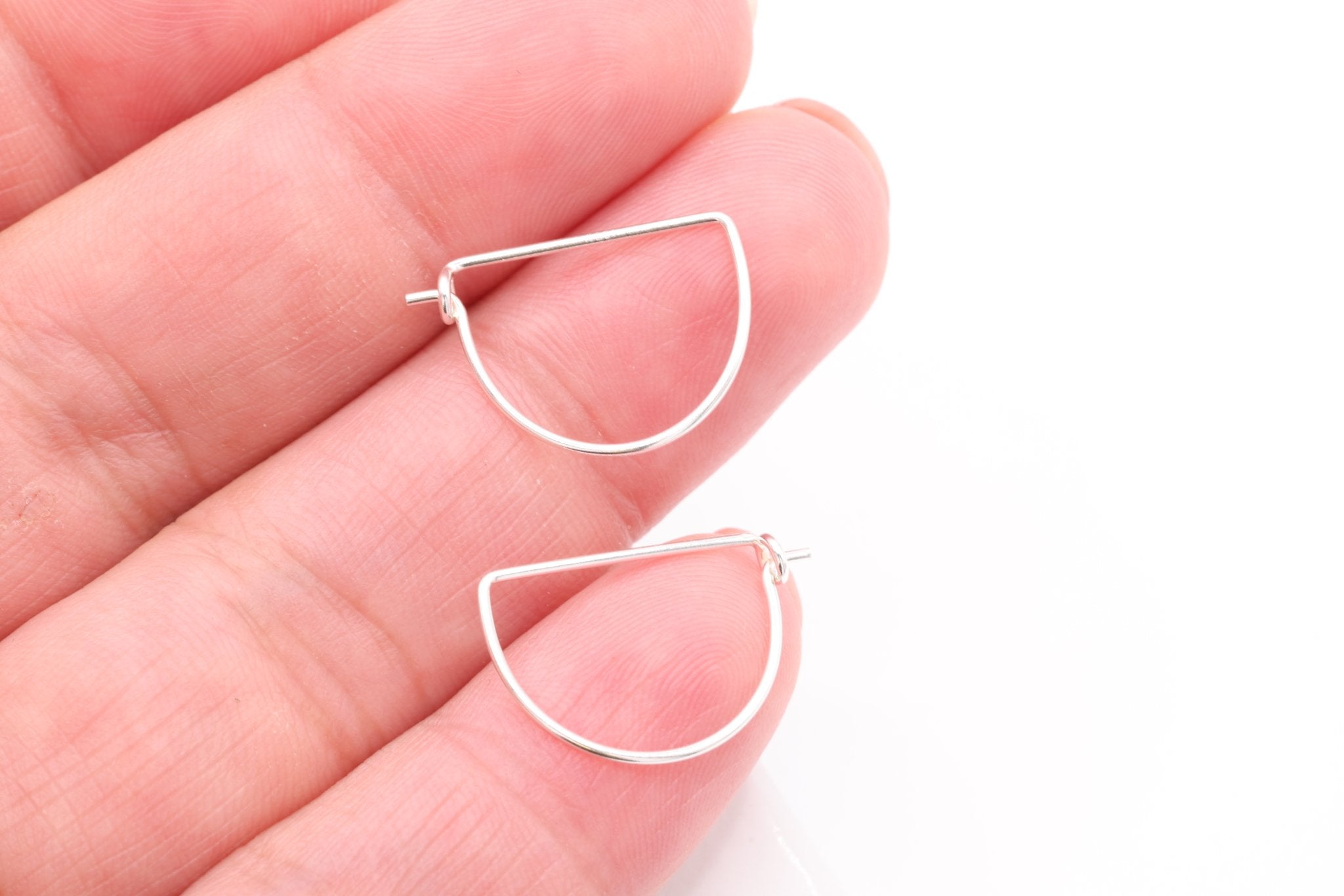 Wire Arch Beading Hoop Earrings, 925 Sterling Silver, 16mm x 12mm, Minimalist Delicate, Wholesale Jewelry Earrings - HarperCrown
