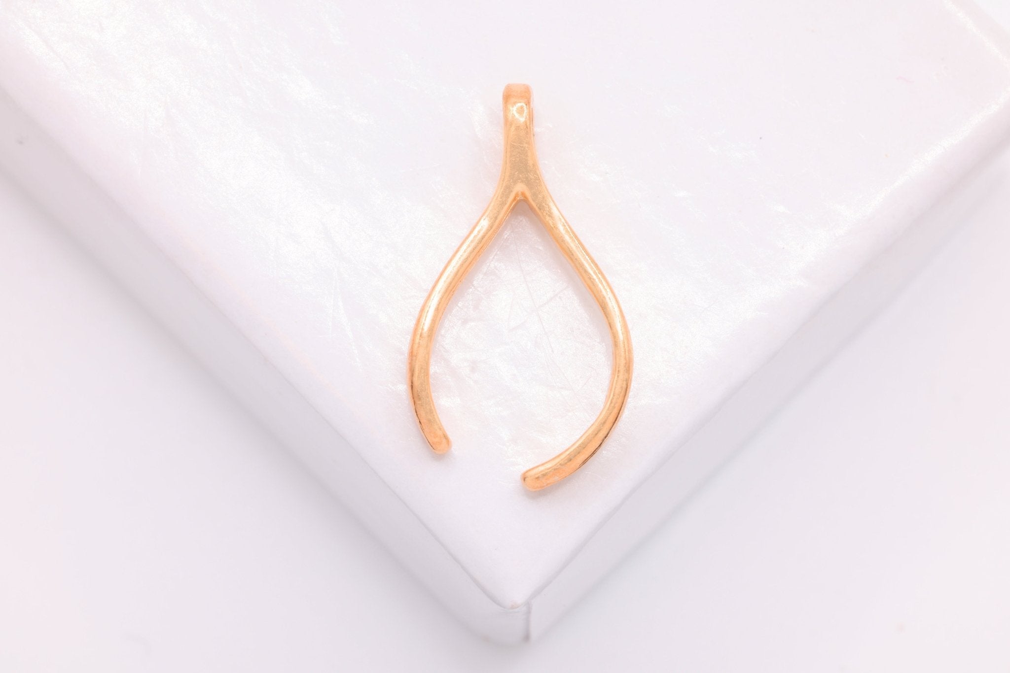 Wishbone Charm, Wholesale, 18K Rose Gold - Plated 925 Sterling Silver, 17mm x 9mm - HarperCrown
