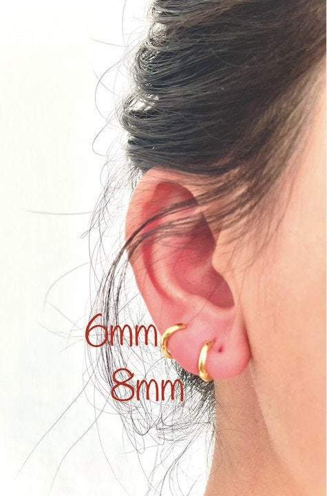 1 PAIR Gold Huggie Hoop Earrings Gold Sterling Silver Conch Hoop Cartilage Hoop Helix Hoop Tragus Hoop Dainty Hoop Earrings Thin Huggie Hoop - HarperCrown