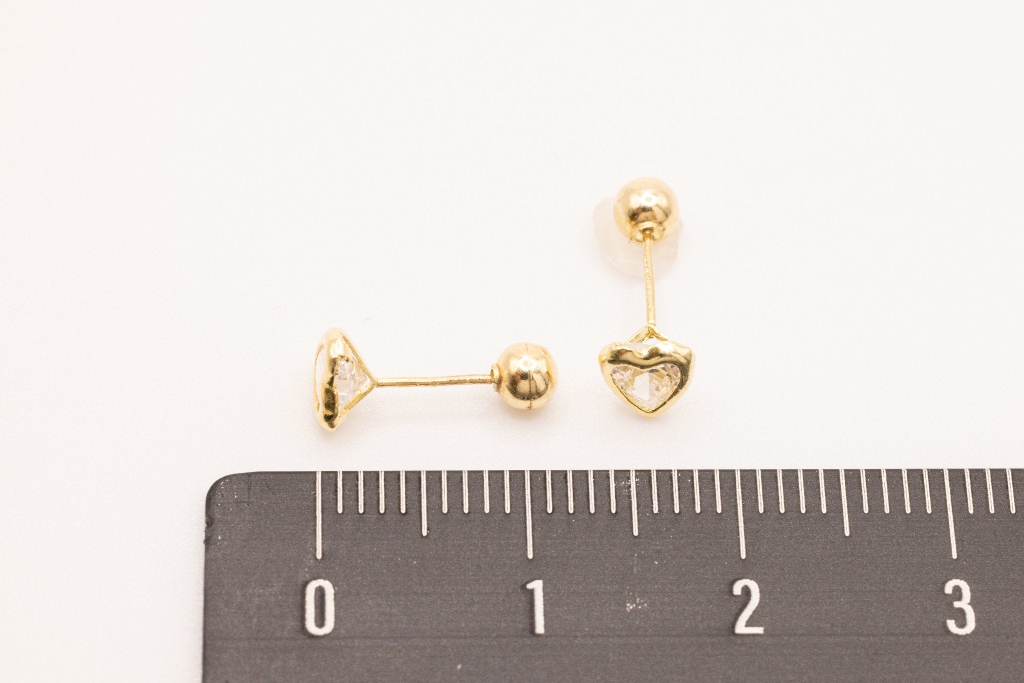 10K Heart CZ Stud Wholesale Earrings, .5mm X .5mm, Solid 10K Gold with Cubic Zirconia - HarperCrown