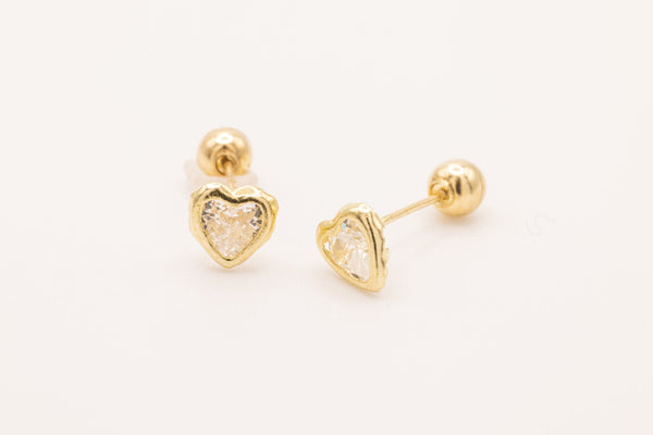 10K Heart CZ Stud Wholesale Earrings, .5mm X .5mm, Solid 10K Gold with Cubic Zirconia - HarperCrown