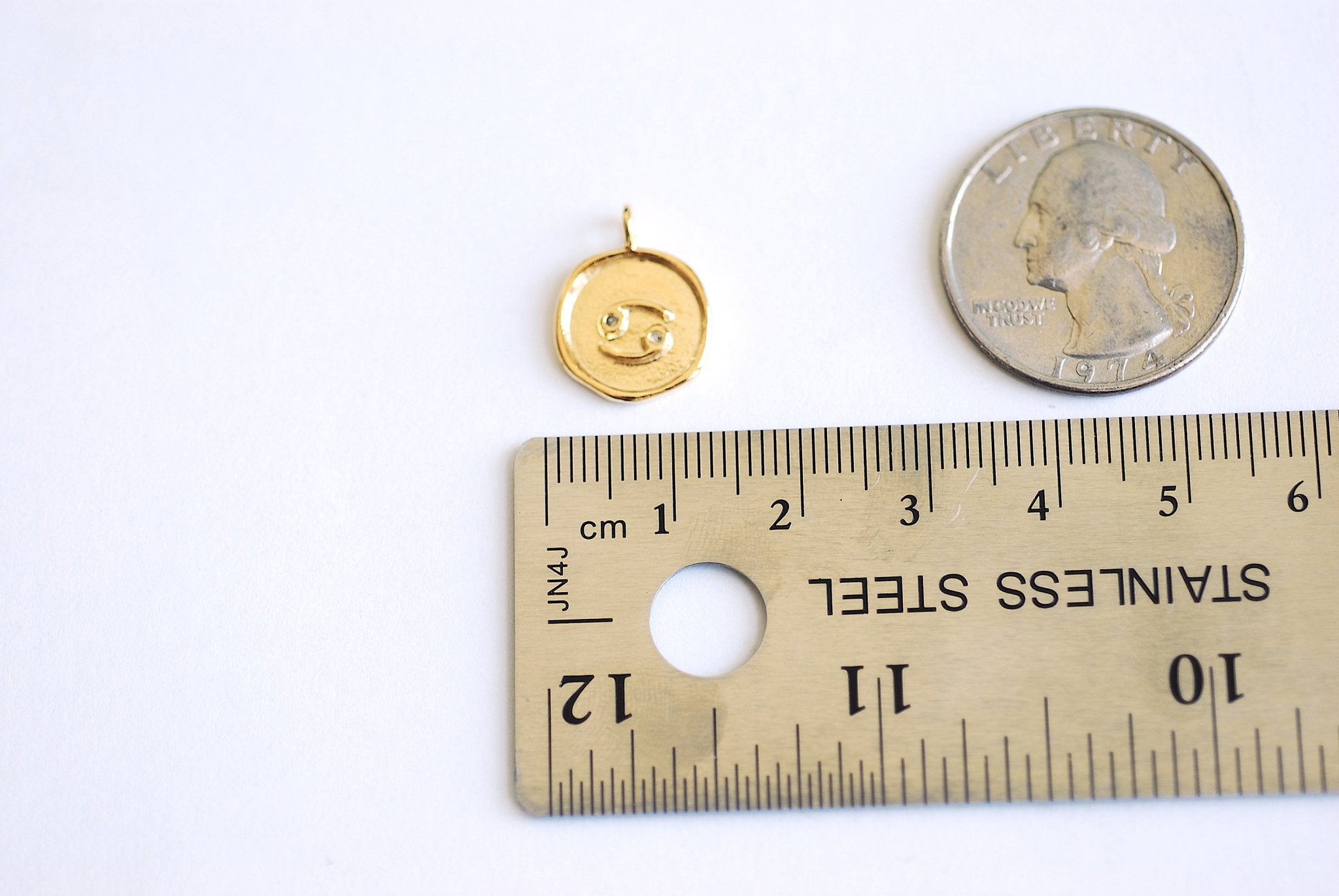 13mm Zodiac Sign Circle Disc Charm - 18k vermeil gold plated 925 Sterling Silver, Astrology Birthday Horoscope Constellation Celestial - HarperCrown