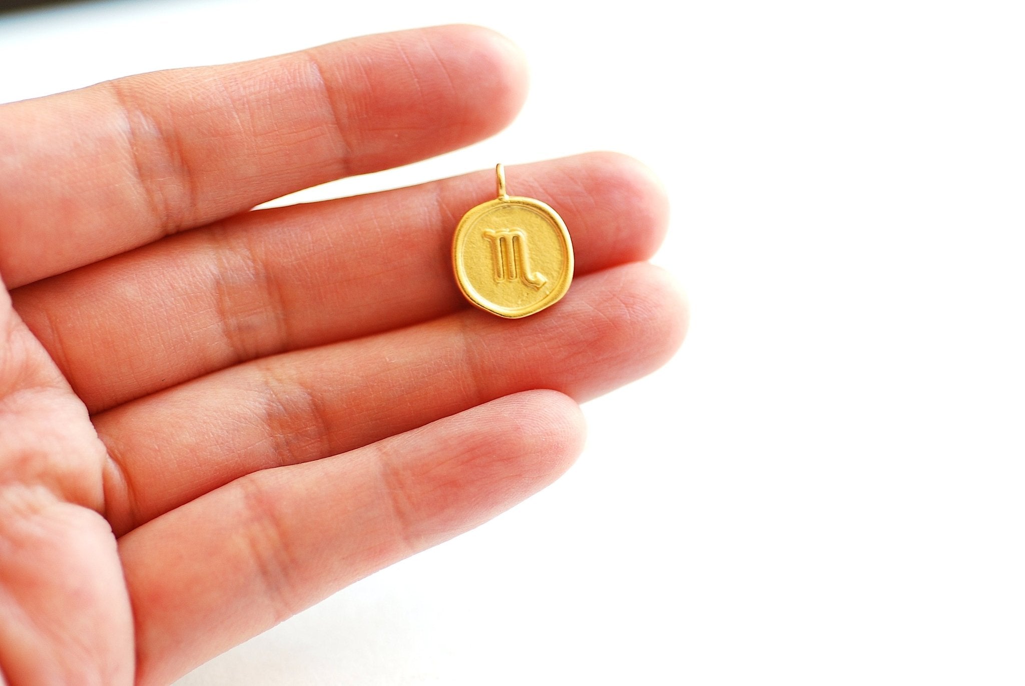 13mm Zodiac Sign Circle Disc Charm - 18k vermeil gold plated 925 Sterling Silver, Astrology Birthday Horoscope Constellation Celestial - HarperCrown