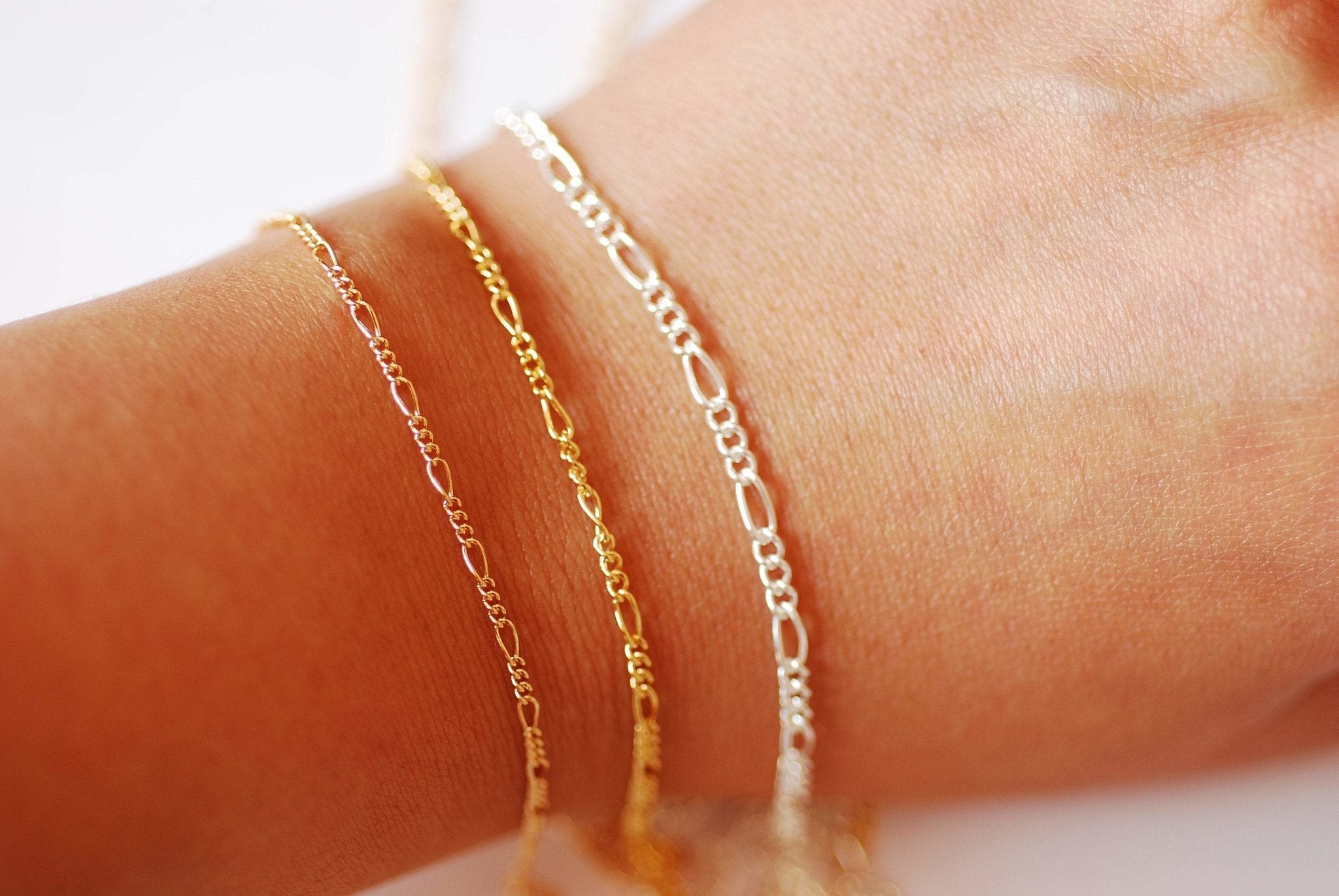 14k Gold Filled 1.5 or 2mm Width Figaro Chain - Chain by foot Unfinished Chain Bulk Wholesale 3 + 1 Links Figaro Sterling Silver 14GF - HarperCrown