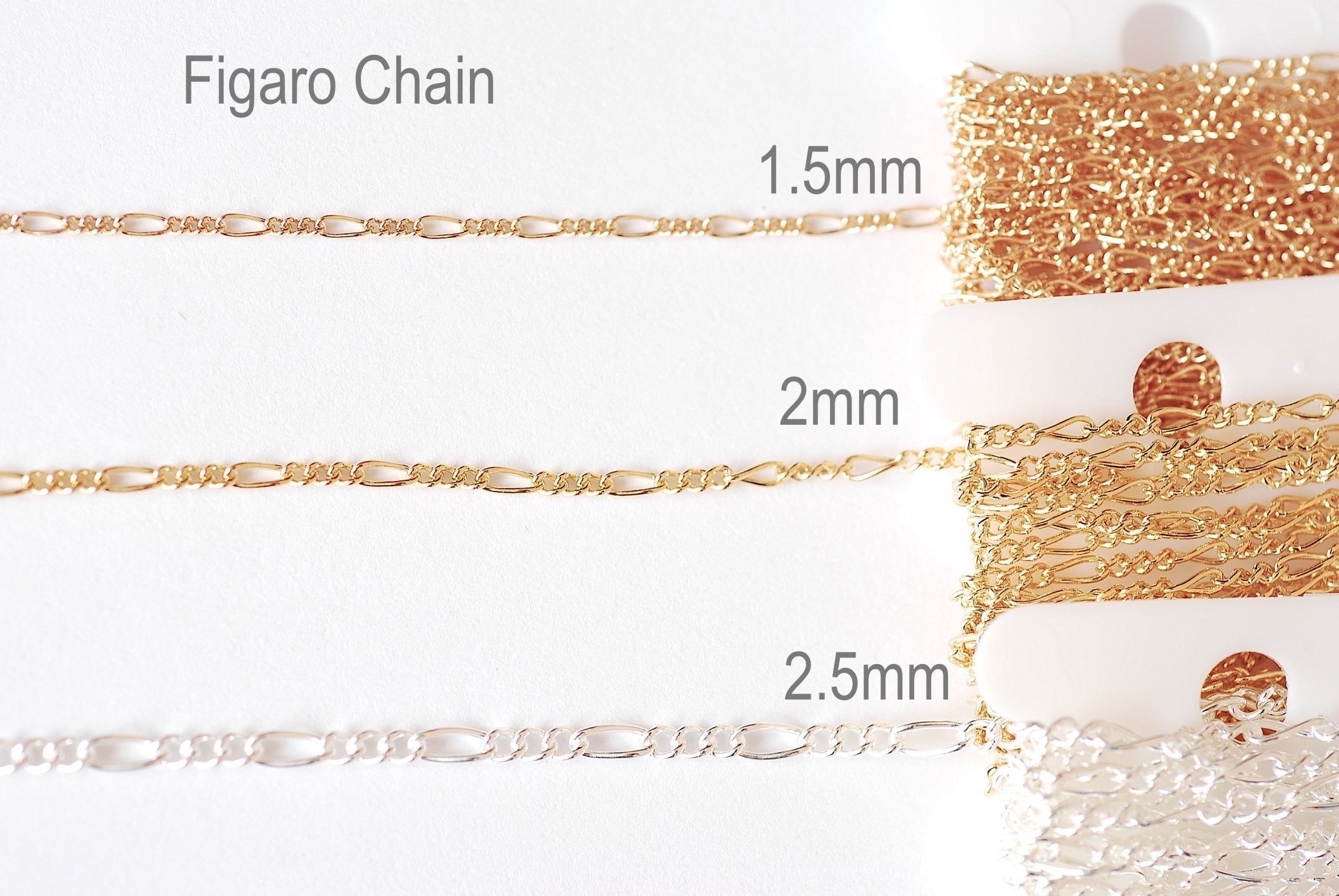 14k Gold Filled 1.5 or 2mm Width Figaro Chain - Chain by foot Unfinished Chain Bulk Wholesale 3 + 1 Links Figaro Sterling Silver 14GF - HarperCrown