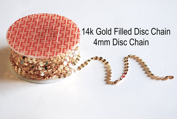 14K Gold Filled 4mm Sequin Disc Chain- Gold Filled Round Disc Circle Chain, Chain by foot, Wholesale BULK DIY Jewelry Findings 1/20 14kt GF - HarperCrown