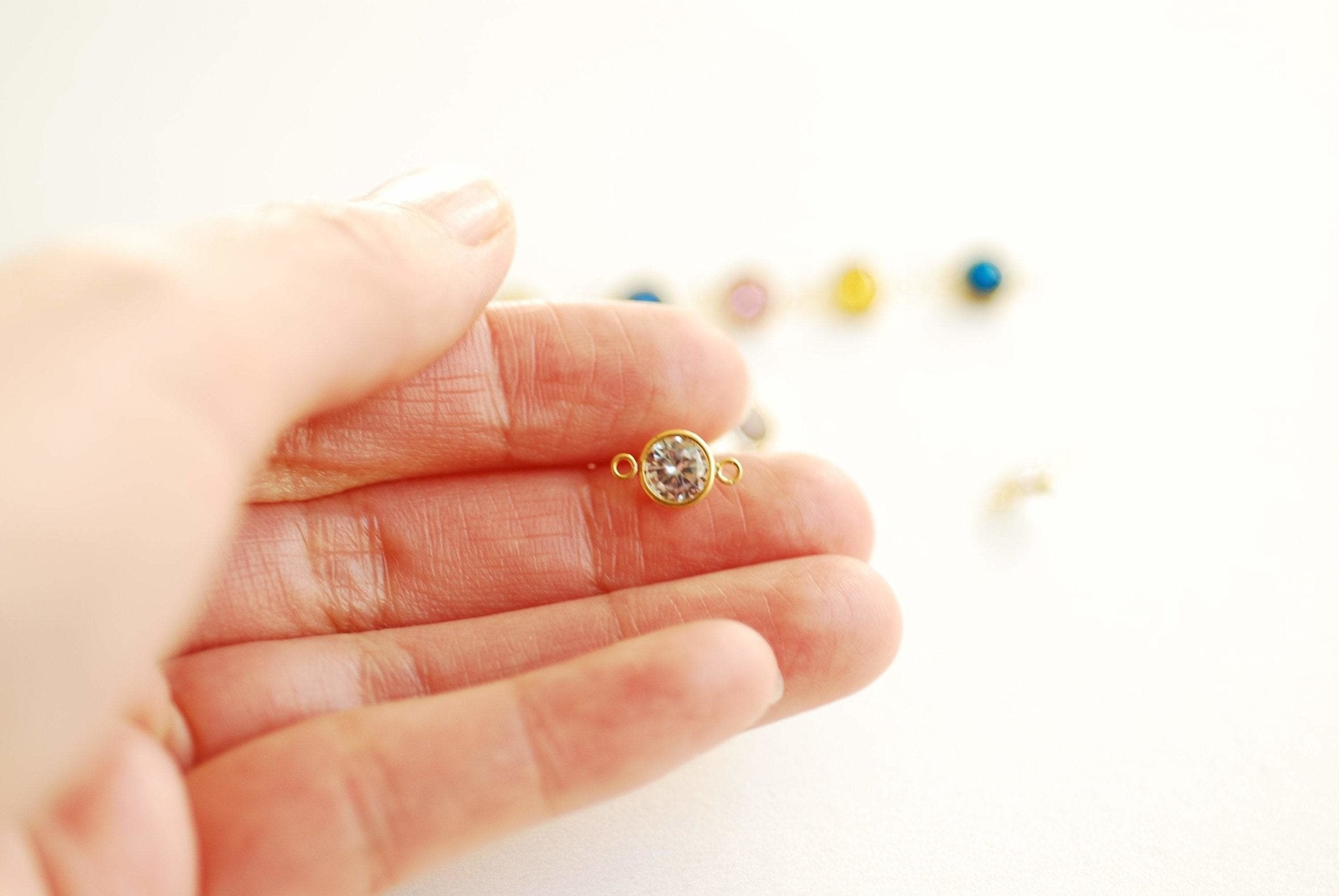 14k Gold Filled Birthstone CZ Connector Charm - 14kgf cubic zirconia bezel frame spacer link jewelry finding, 4mm 6mm 7.5mm, birthstone - HarperCrown