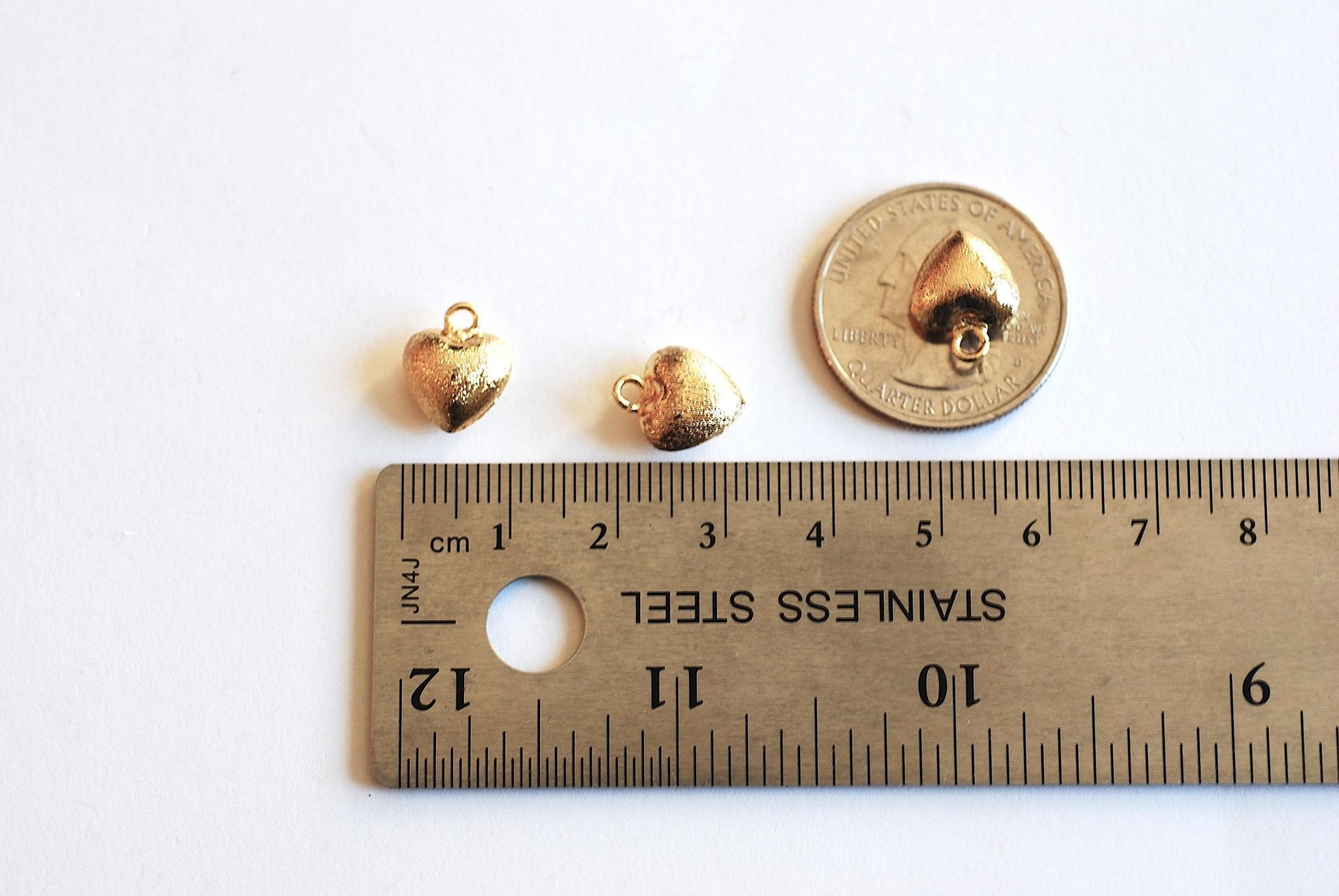 14k Gold Filled Brushed Puffy Heart Charm- Gold Fill Puff Heart Charm, Brushed Gold, 3D Gold Heart Charm, Open Heart Charm, LOVE Charm - HarperCrown