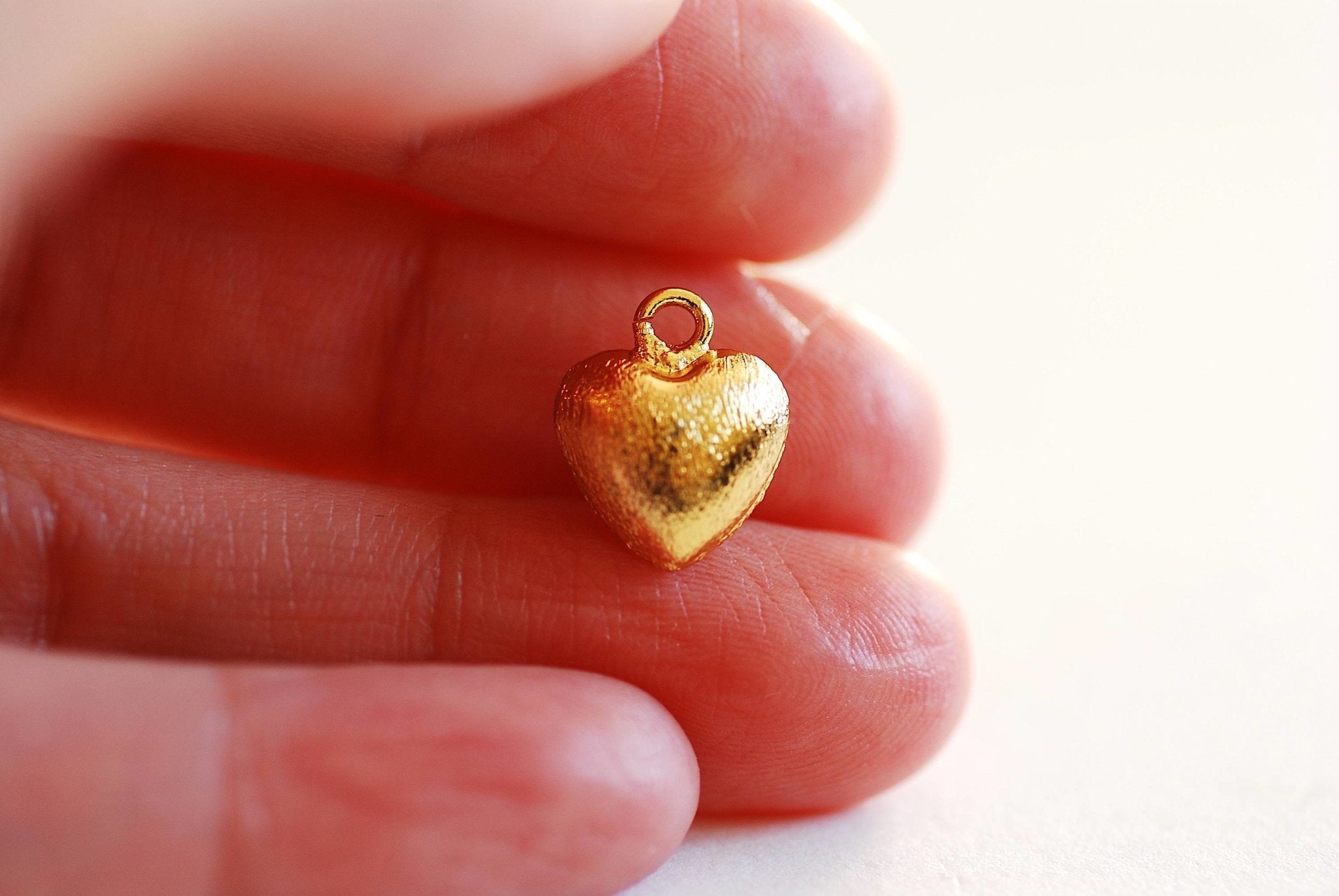 14k Gold Filled Brushed Puffy Heart Charm- Gold Fill Puff Heart Charm, Brushed Gold, 3D Gold Heart Charm, Open Heart Charm, LOVE Charm - HarperCrown