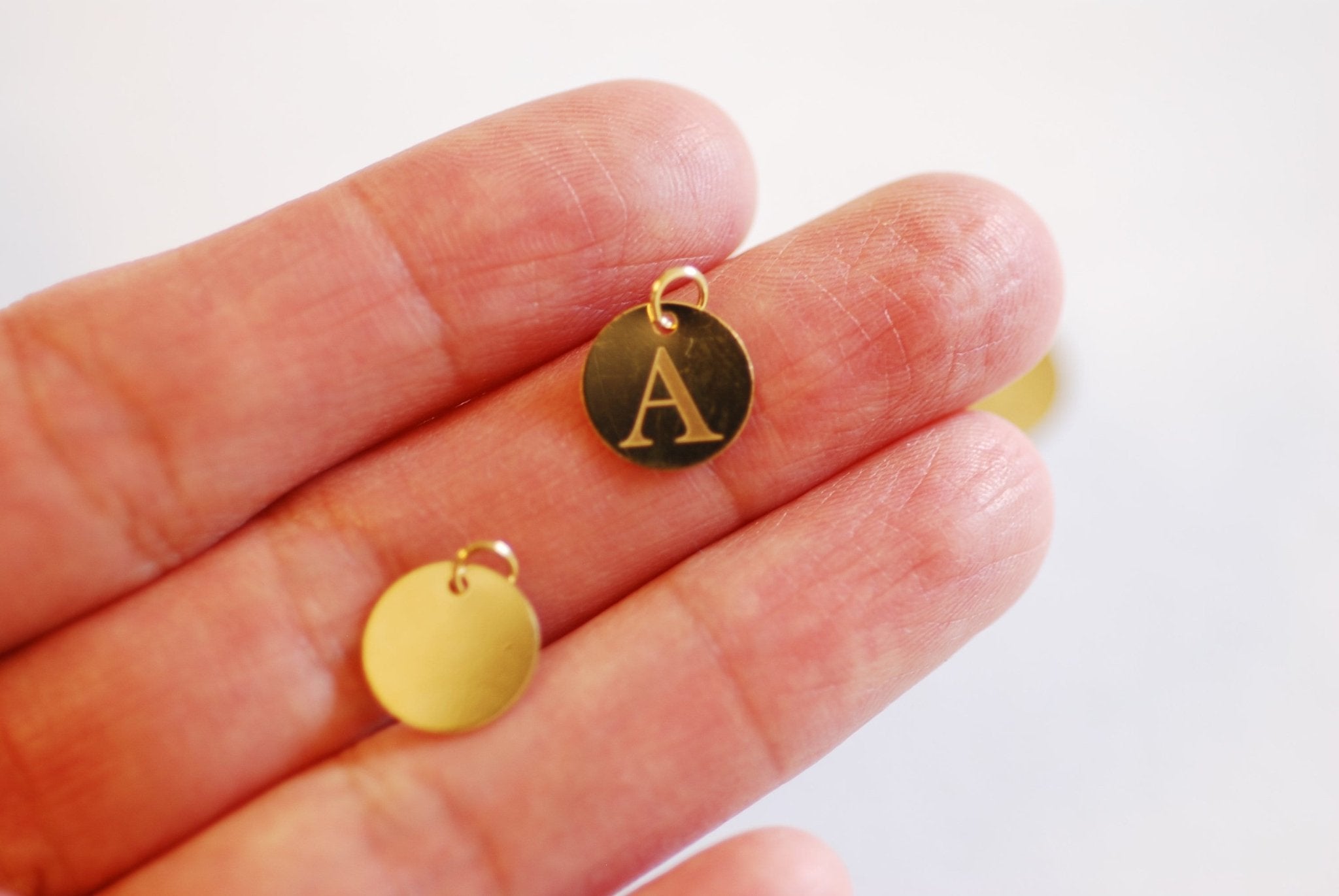 14k Gold Filled Letter Disc Charm Add on - Permanent Jewelry Component 14/20kt Disc Charm Alphabet Letter Initial Charm Circle Wholesale - HarperCrown