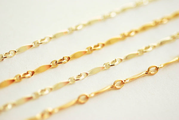14K Gold Filled Marquise Bar Link Chain, 2mm Width Bar Gold Filled Chain, 8mm x 2mm Chain Dapped Bar Chain long and short chain, Bulk Chain