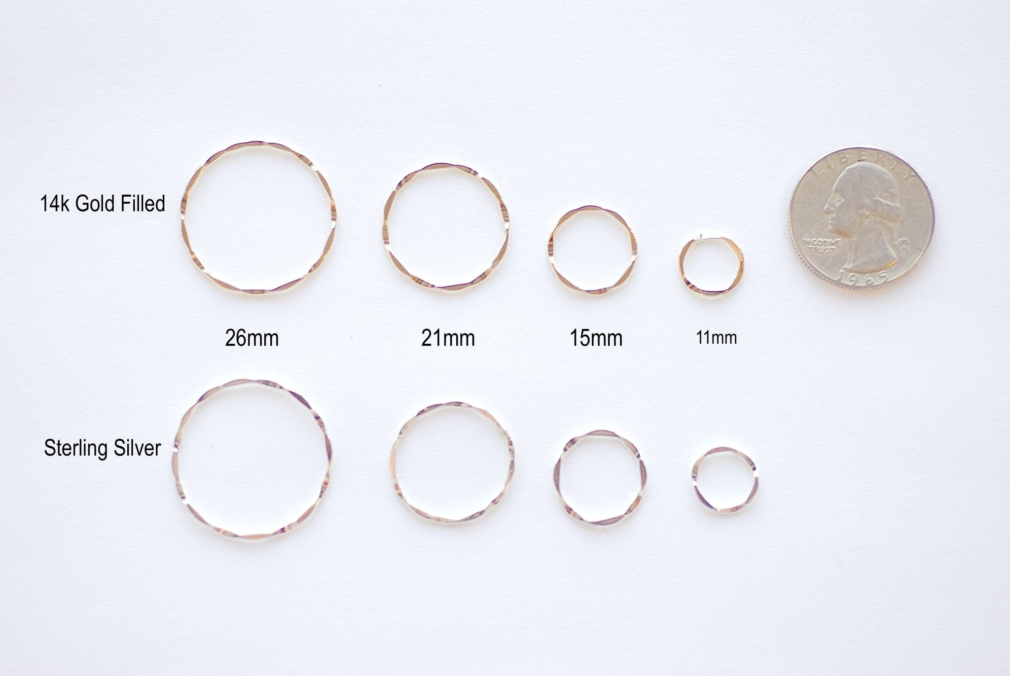 14k Gold Filled or Sterling Silver Hammered Ring Circle 11mm 15mm 21mm 26mm Disc Coin Charm Round Karma Link Connector Spacer