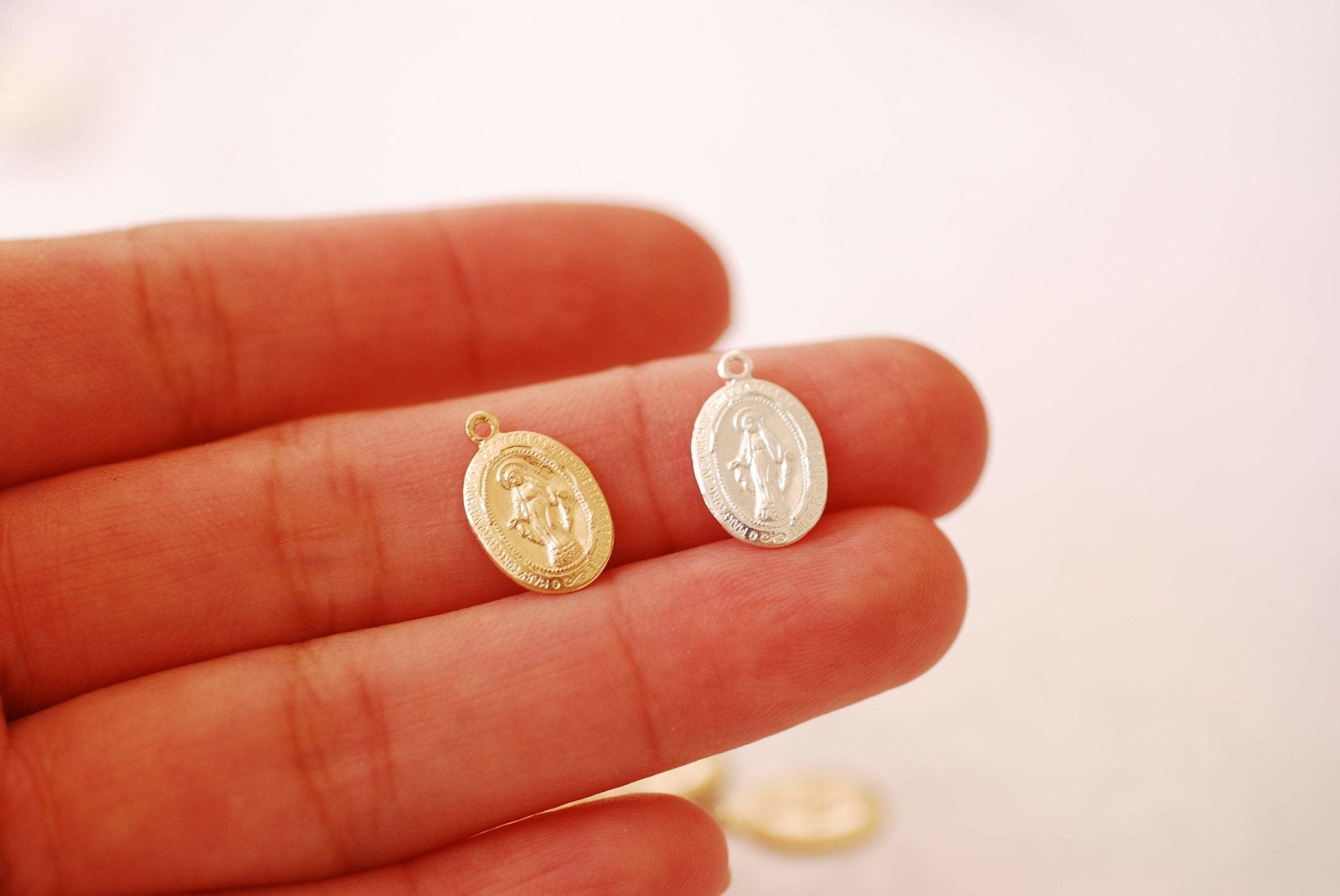 Small Oval Virgin Mary Charm, Wholesale, 14/20 Gold-Filled or 925 Sterling Silver, 13mm x 9mm, Christina Catholic Religious Our Lady of Guadalupe