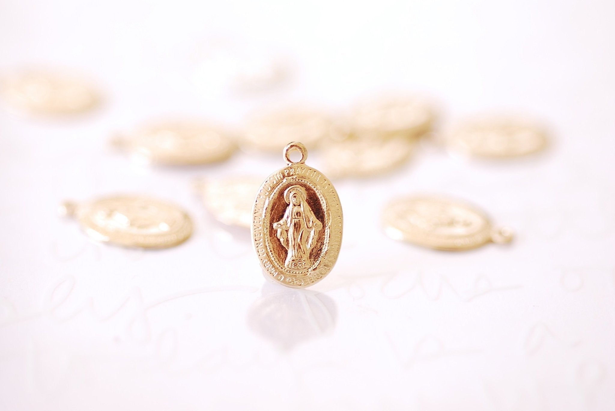 Small Oval Virgin Mary Charm, Wholesale, 14/20 Gold-Filled or 925 Sterling Silver, 13mm x 9mm, Christina Catholic Religious Our Lady of Guadalupe