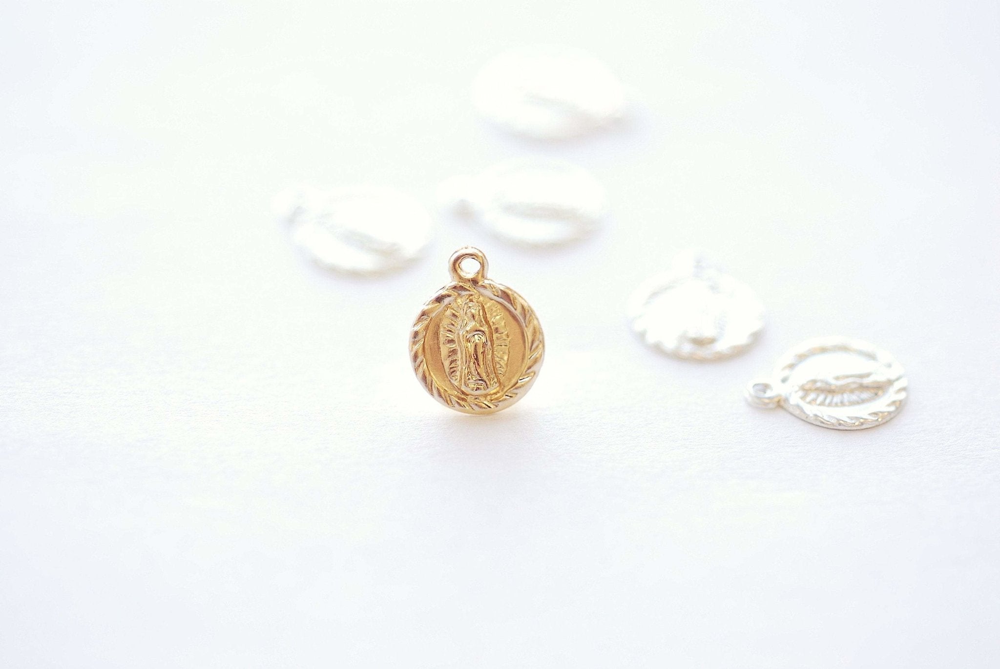 Lady of Guadalupe Charm, Wholesale, 14K Gold-Filled or 925 Sterling Silver, Virgin Mary Circle Religious Catholic Jesus Rosary