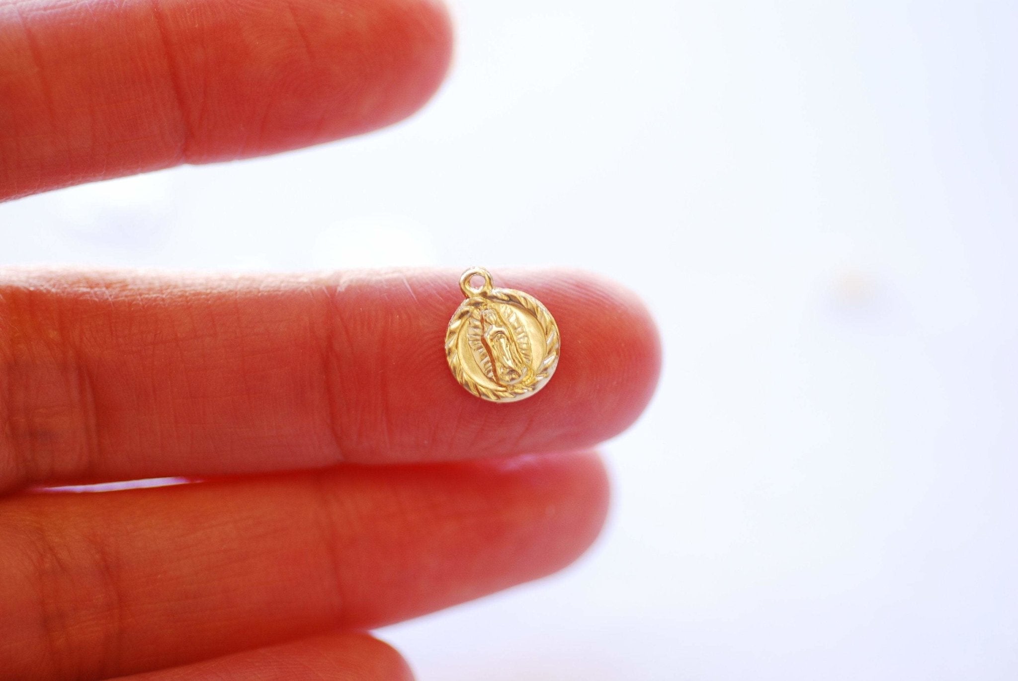 Lady of Guadalupe Charm, Wholesale, 14K Gold-Filled or 925 Sterling Silver, Virgin Mary Circle Religious Catholic Jesus Rosary